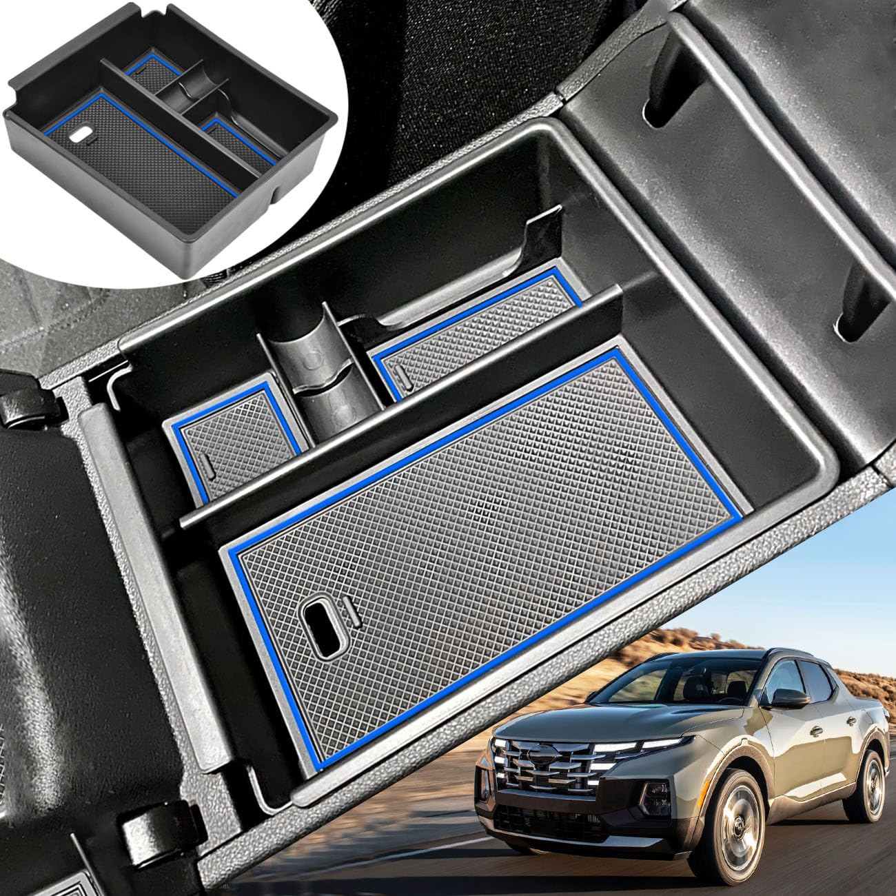 Tacorbo Center Console Organizer Compatible With Hyundai 2022-2024 Tucson Plug-In Hybrid/Hybrid All Trims And Tucson Gas Limited And Santa Cruz 2022 2023-2025 Accessories, Armrest Insert Tray, Blue