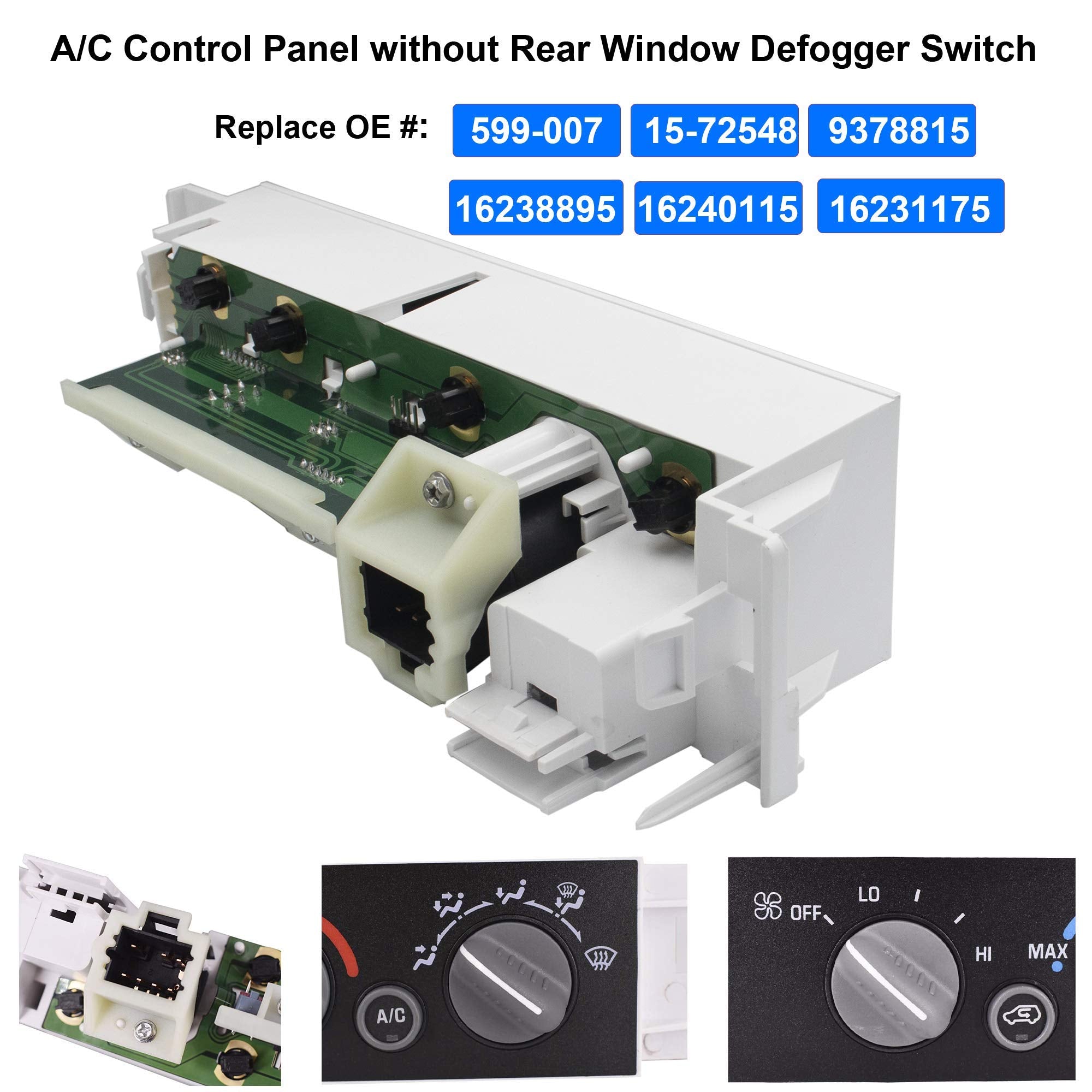 Mocw 9378815 15-72548 599-007 Ac Heater Control Panel Climate Control Module Switch Without Rear Window Defogger For 1996-1999 Chevy Truck Gmc C1500 C2500 C3500 K1500 K2500 K3500 Truck 16231175
