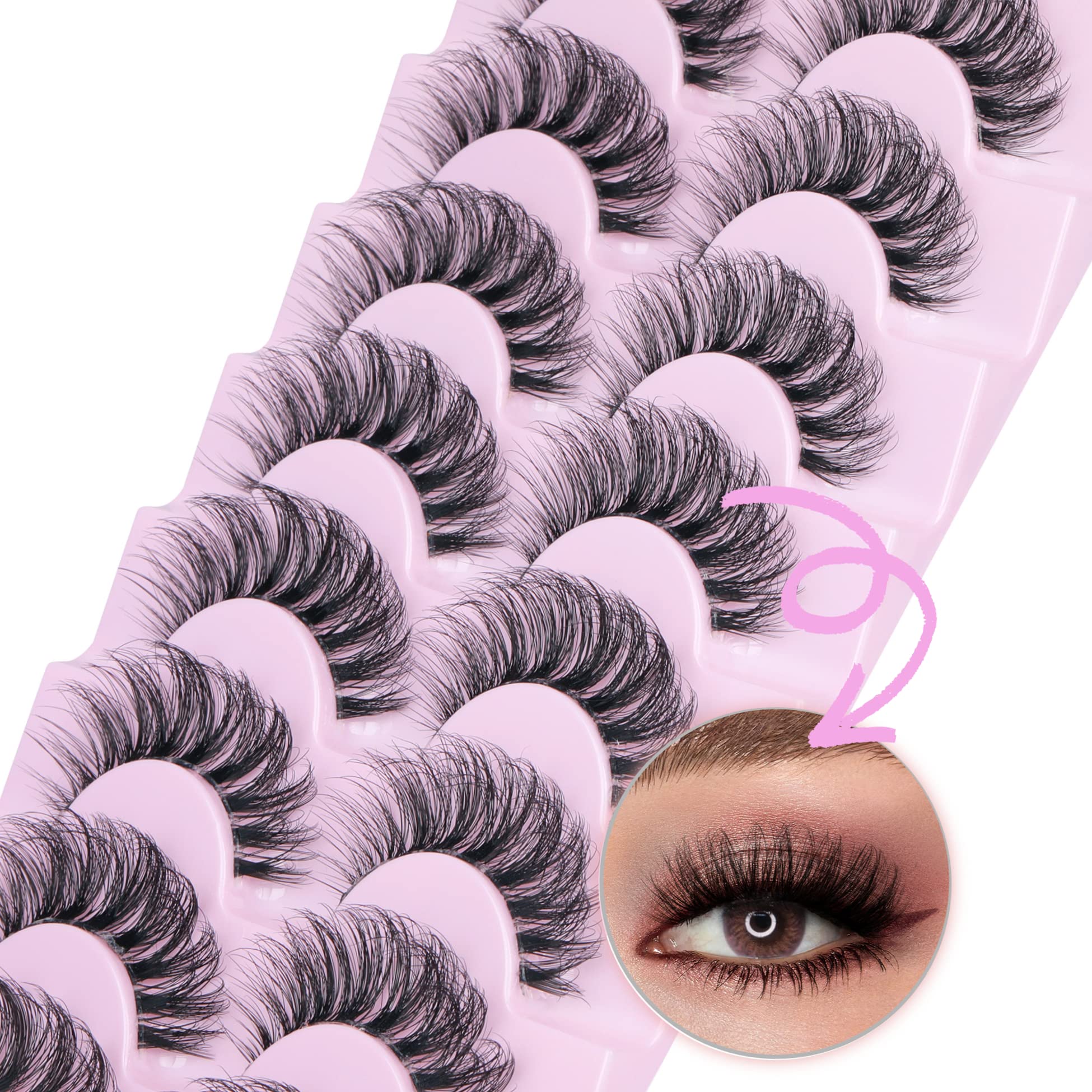 False Eyelashes Wispy Mink Lashes Natural Look Fluffy Eye Lashes With Clear Band CC Curl Faux Mink Strip Eyelashes Pack 8 Pairs 3D Volume Fake Eyelashes by TNFVLONEINS-New