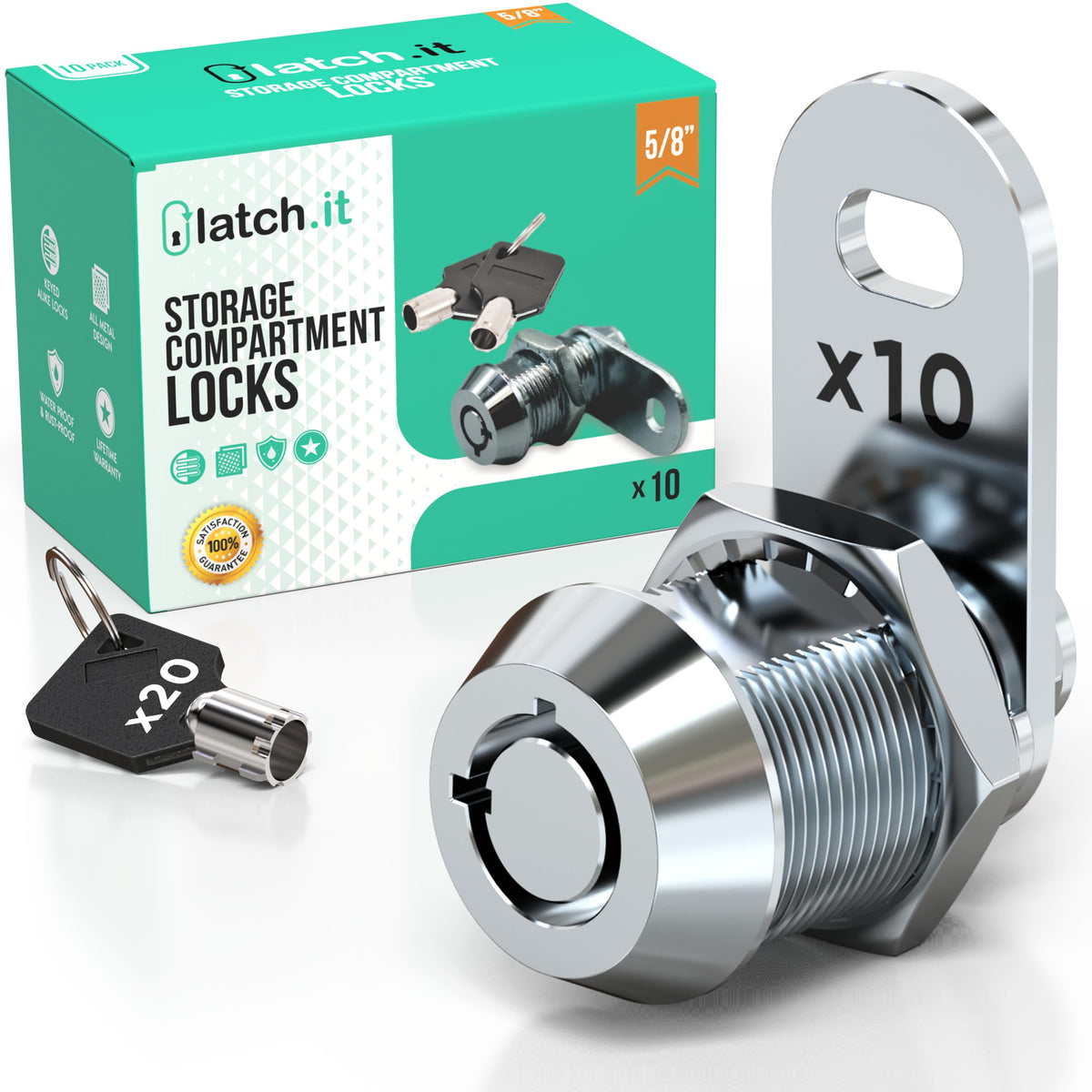 LATCH.IT 5/8    RV Storage Locks 10-Pack | RV Storage Door Latch | Utility Cam Lock with 20 Keys | 100% Metal RV Compartment Loc