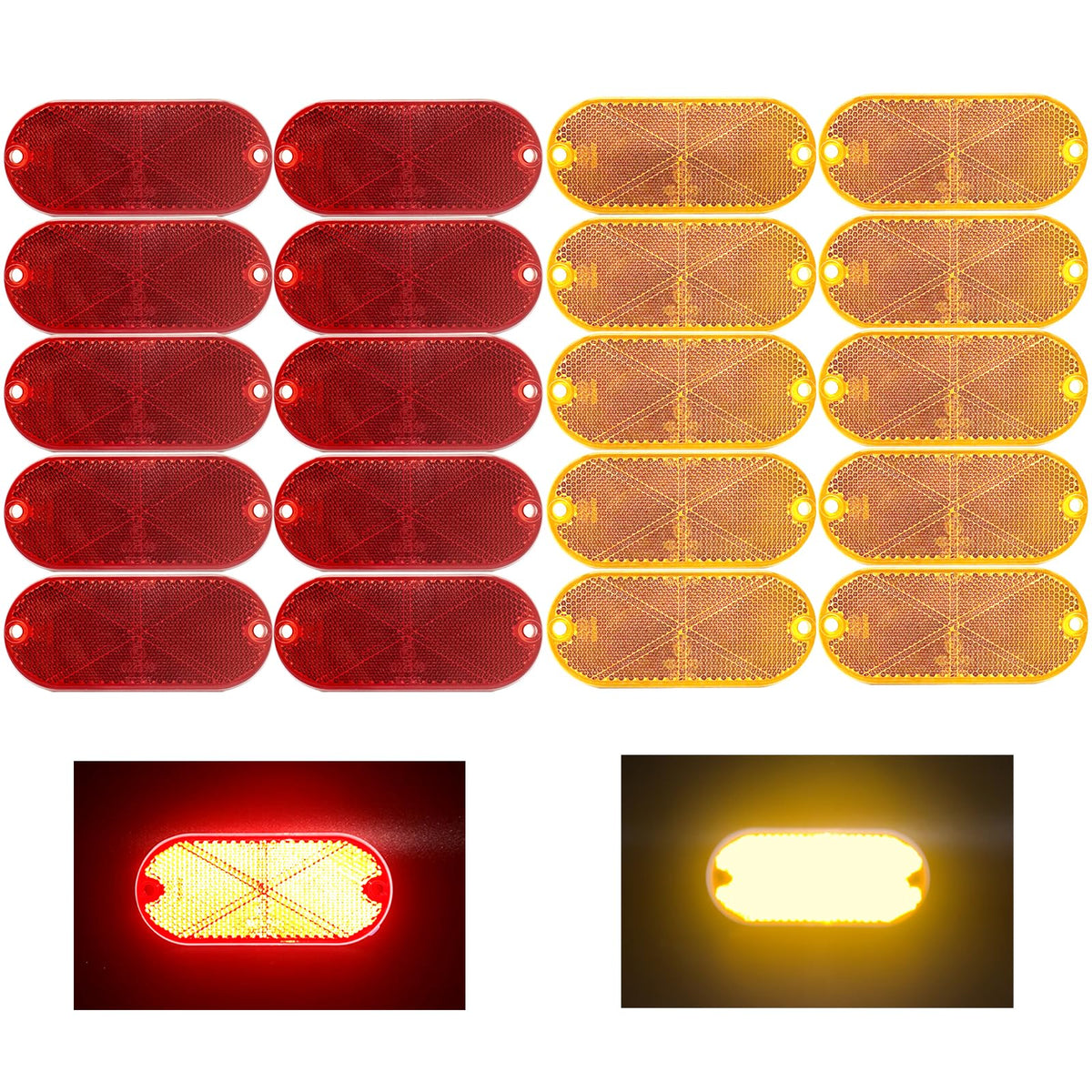 Mgmsinyo Reflector Self Adhesive Oval 114X50Mm Safety Waterproof Stick On For Driveway Mailbox Trees 20Pcs Red Yellow