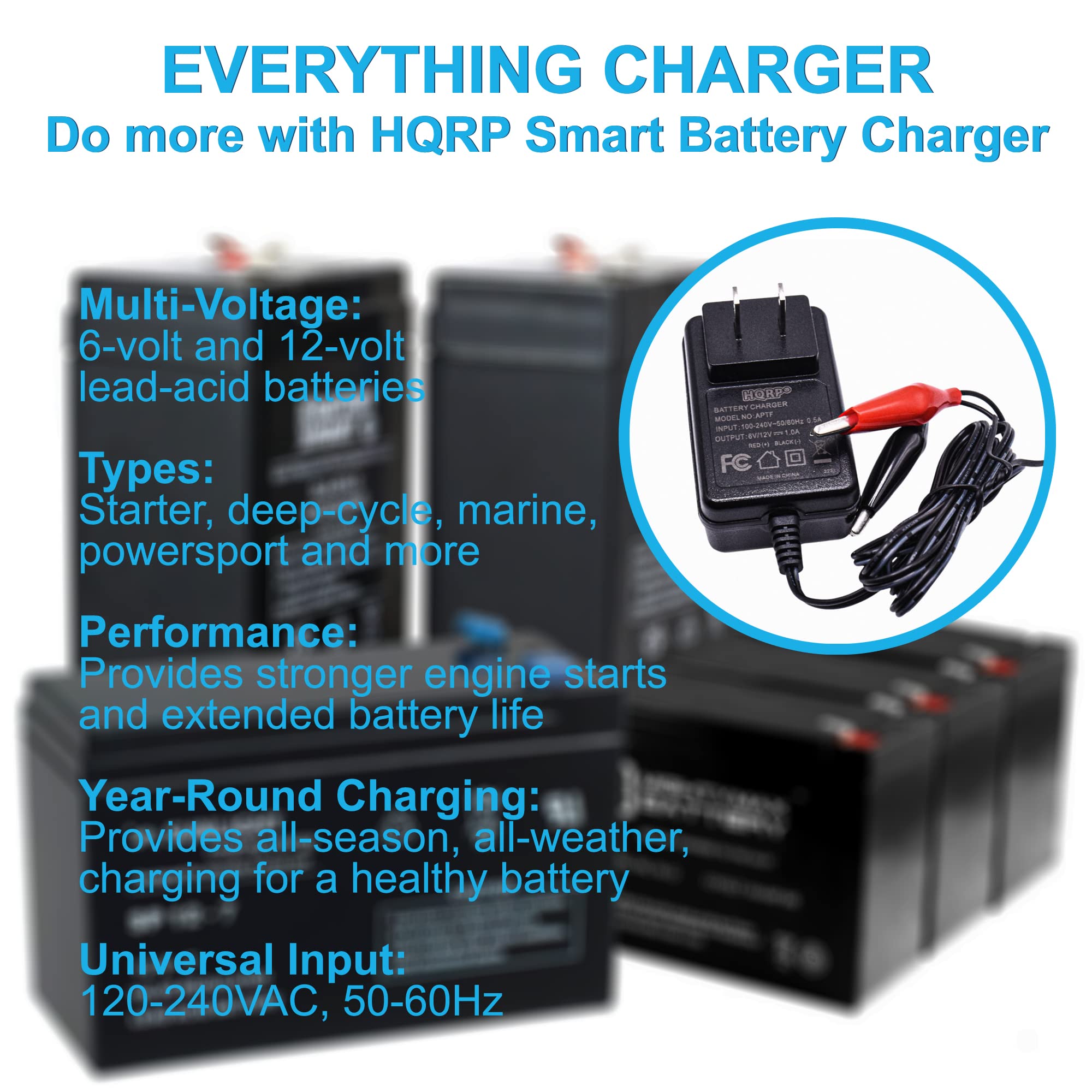 HQRP 6V/12V Smart Battery Charger for Car, Truck, Motorcycle - Black, Model 887774410131941, Sealed Lead Acid Maintainer with Alligator Clips