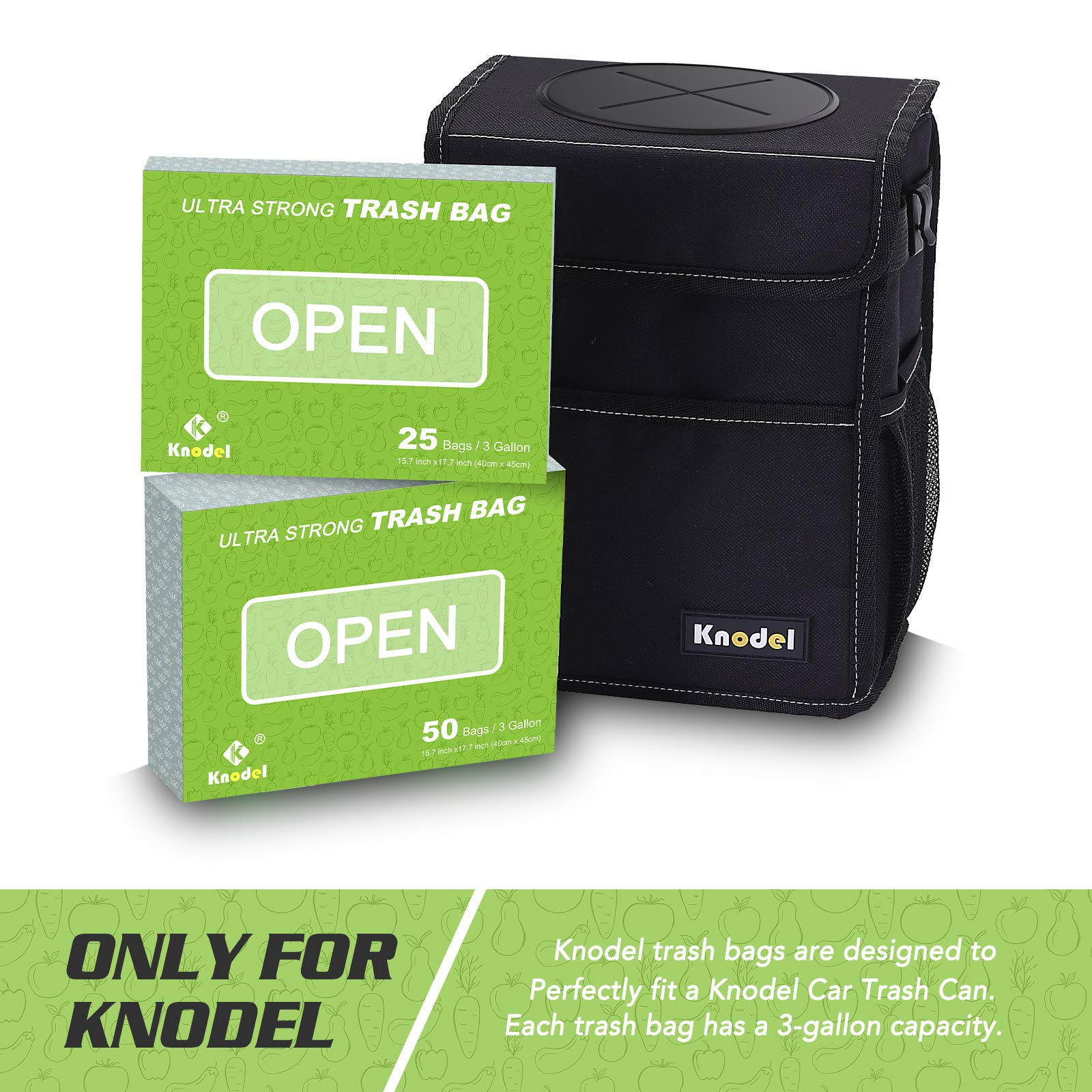 Knodel Drawstring Trash Bags, Perfect For Knodel Car Trash Can With Lid, And For Knodel Car Trash Can With Zipper, Ultra Strong Garbage Bags, 3 Gallon, 50 Count