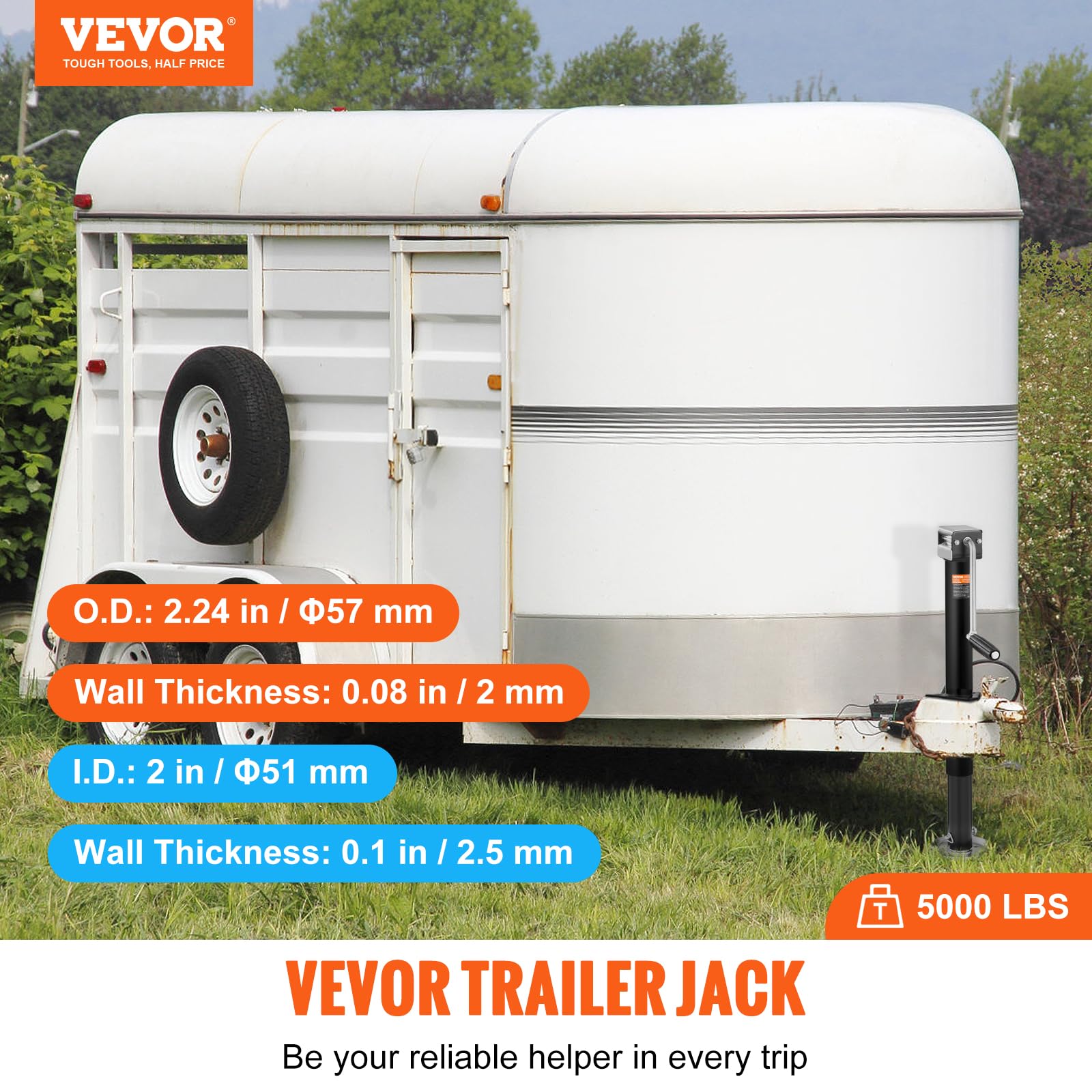 Vevor 5000 Lbs A-Frame Trailer Jack, 15'' Vertical Travel, Adjustable Drop Leg, For Horse Trailer, Utility Trailer, Yacht Traile