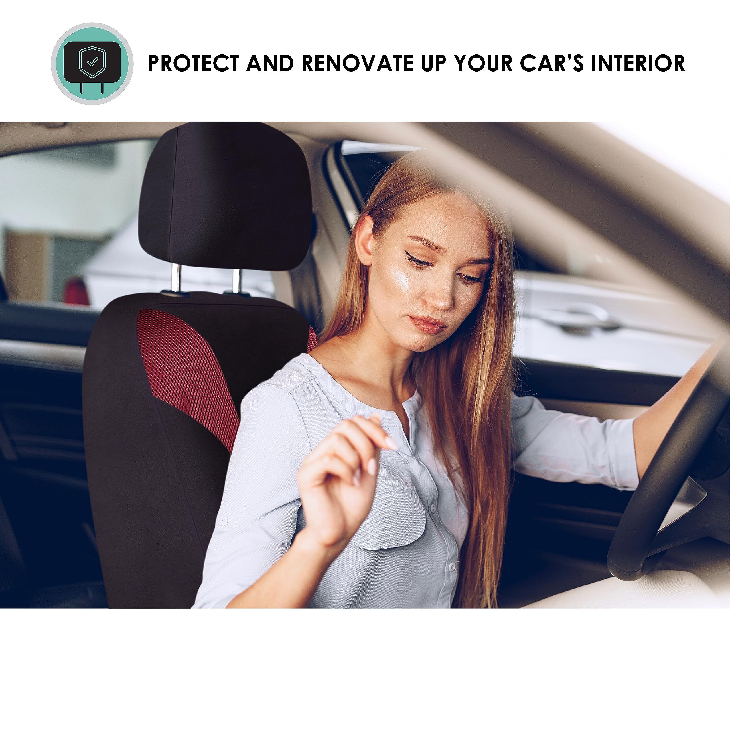 FH Group Car Seat Covers Front Set Premium 3D Air Mesh - Low Back Car Seats with Removable Headrest, Universal Fit, Airbag Compa