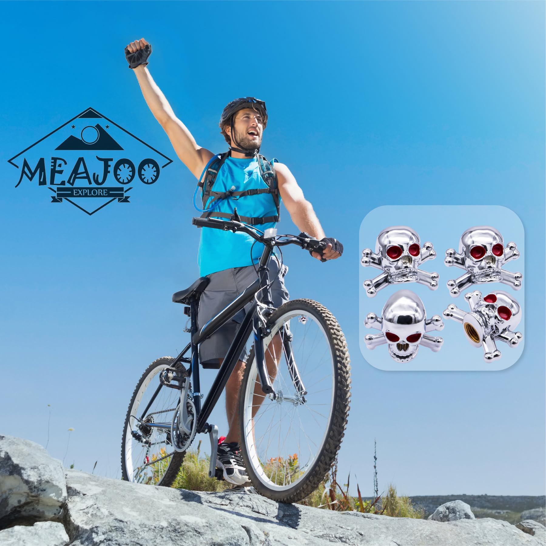 Meajoo 4Pcs Skull Style Tire Valve Stem Caps, With Rubber O-Ring, Universal Dustproof Tire Valve Stem Covers For Cars, Suv, Truc