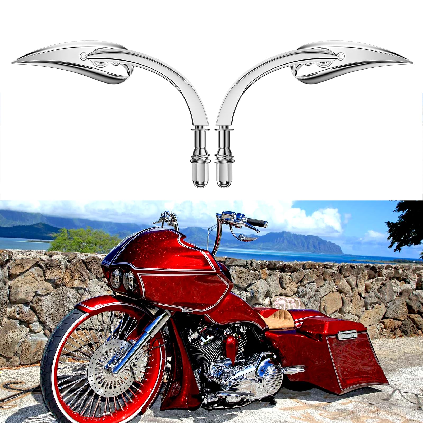8Mm 10Mm Motorcycle Rearview Mirrors Handlebar Compatible With Harley Davidson Road King Street Electra Glide Road Glide Dyna So