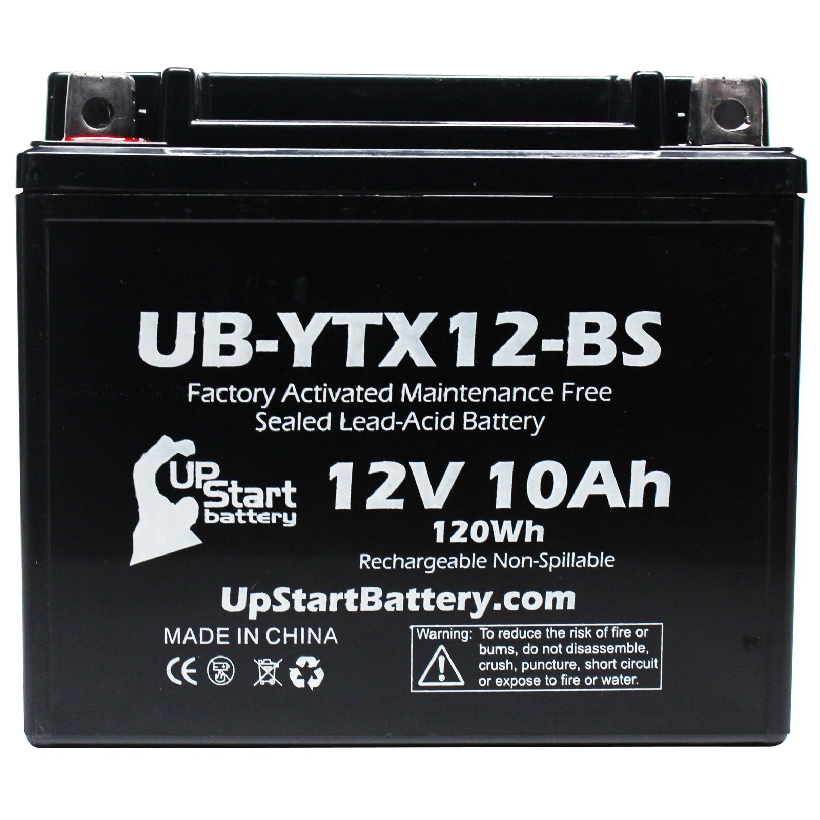 Ytx12-Bs Battery Replacement (10Ah, 12V, Sealed) Factory Activated, Maintenance Free Battery Compatible With - 2006 Kawasaki Ninja 650R, 2007 Kawasaki Ninja 650R, 2009 Kawasaki Ninja 650R