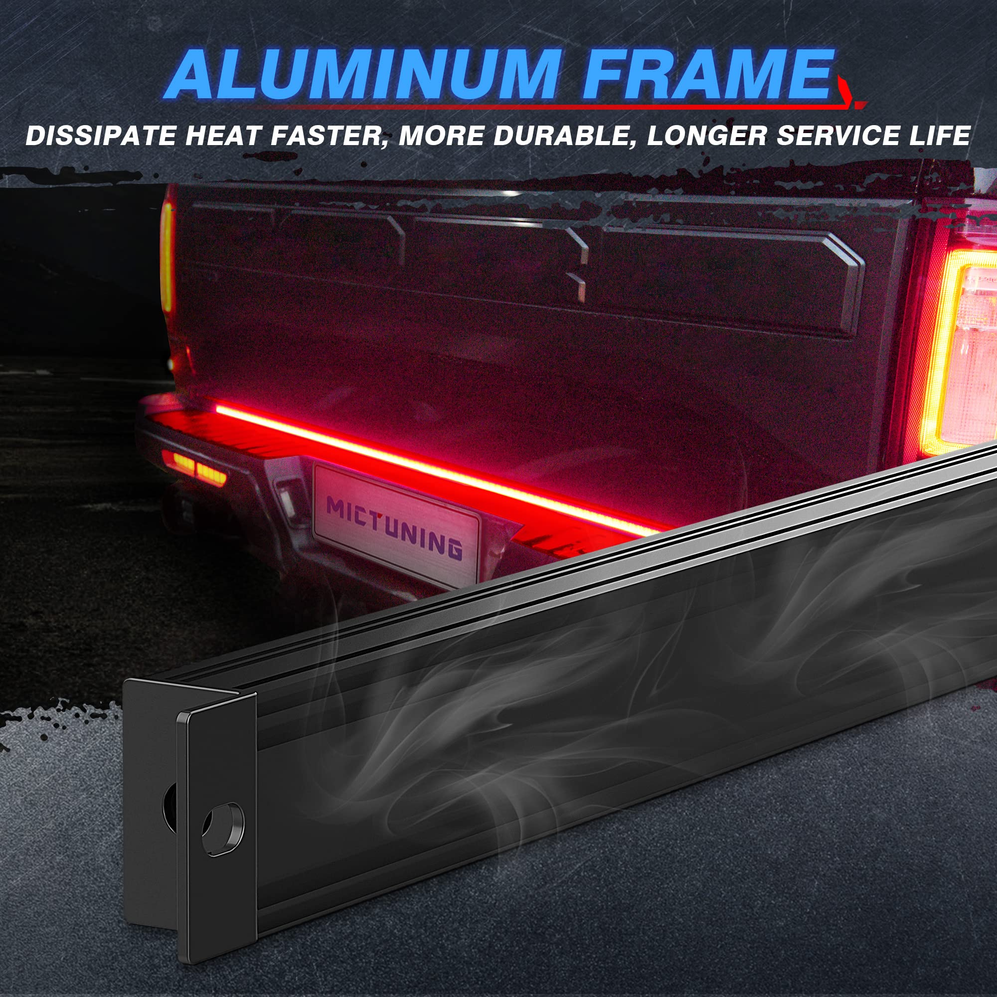 Mictuning 60 Inch Aluminum Frame Triple Tailgate Light Bar 1200 Led Waterproof With 4-Way Flat Connector - Full Function Amber S
