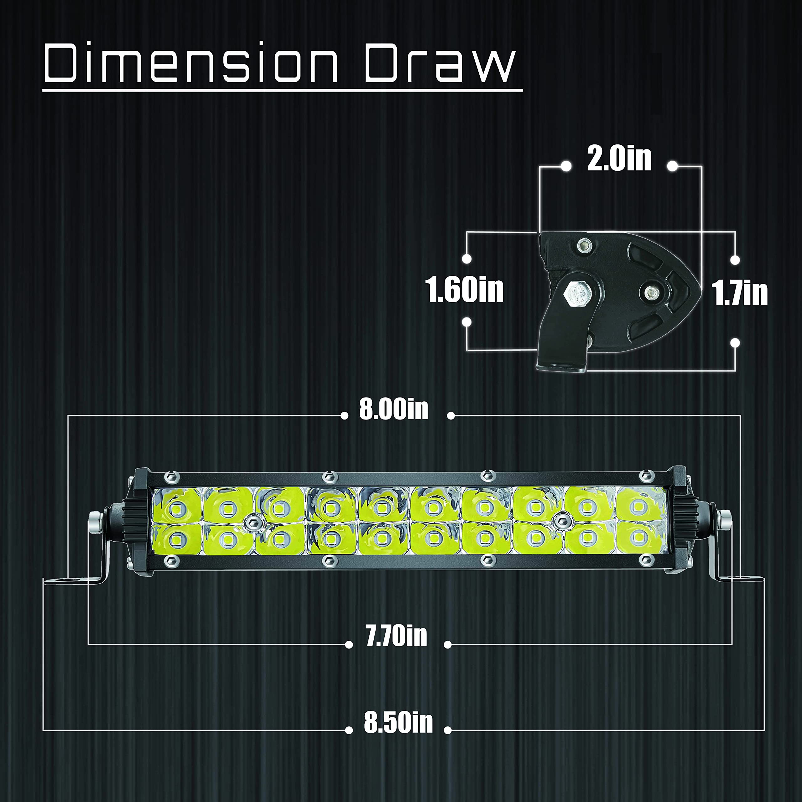 Amber Led Light Bar Slim, 7Inch Offroad Driving Light Bar Fog Reverse Lights 12V-60V 60W 6000Lm Combo Beam, Waterproof Ultra Sli