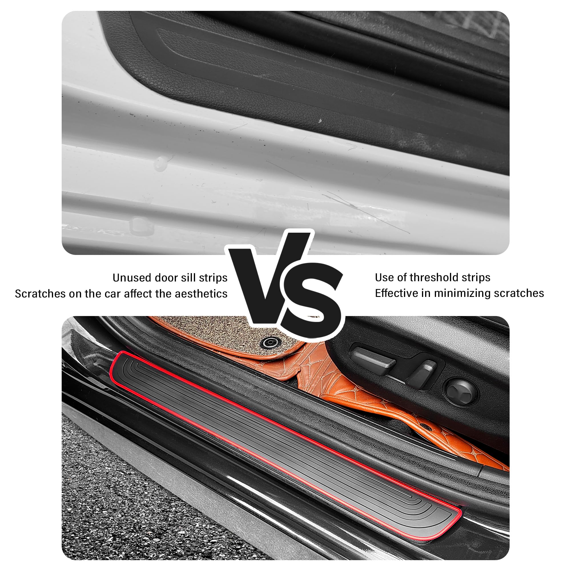 4PCS Car Door Sill Protector,Anti-Scratch Rubber Car Door Protector Edge Guards for Door Steps,Universal Waterproof Door Thresho