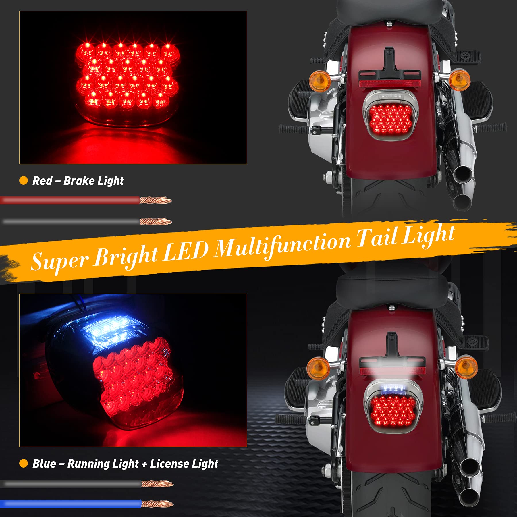 Quasco Smoked Led Motorcycle Brake Tail Light Rear Taillight Compatible With Harley Dyna Touring Softail Sportster