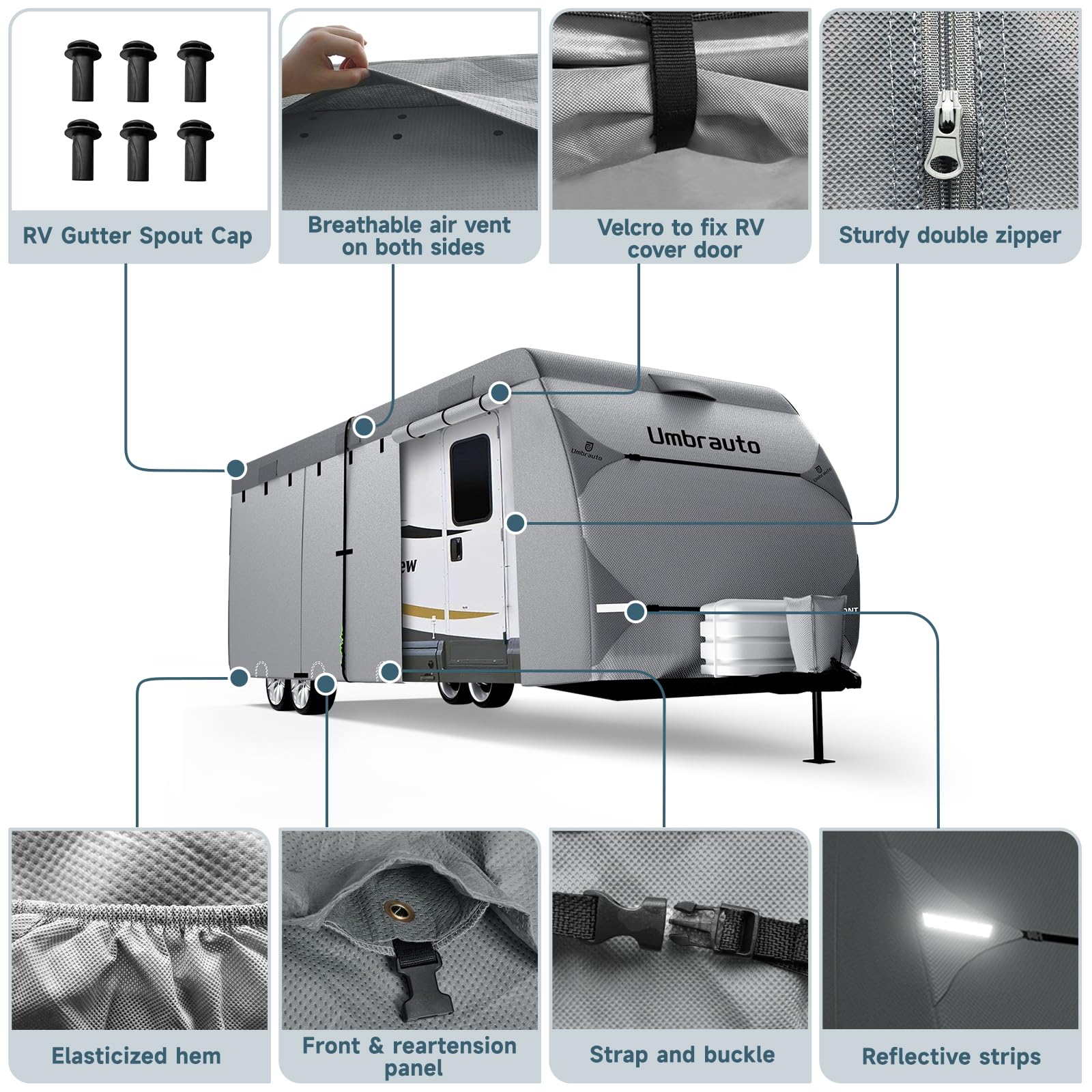 Umbrauto Rv Cover 18-20Ft: 7 Layers Travel Trailer Cover, Waterproof Camper Cover, Toy Hauler Cover With Tongue Jack Cover, Extr