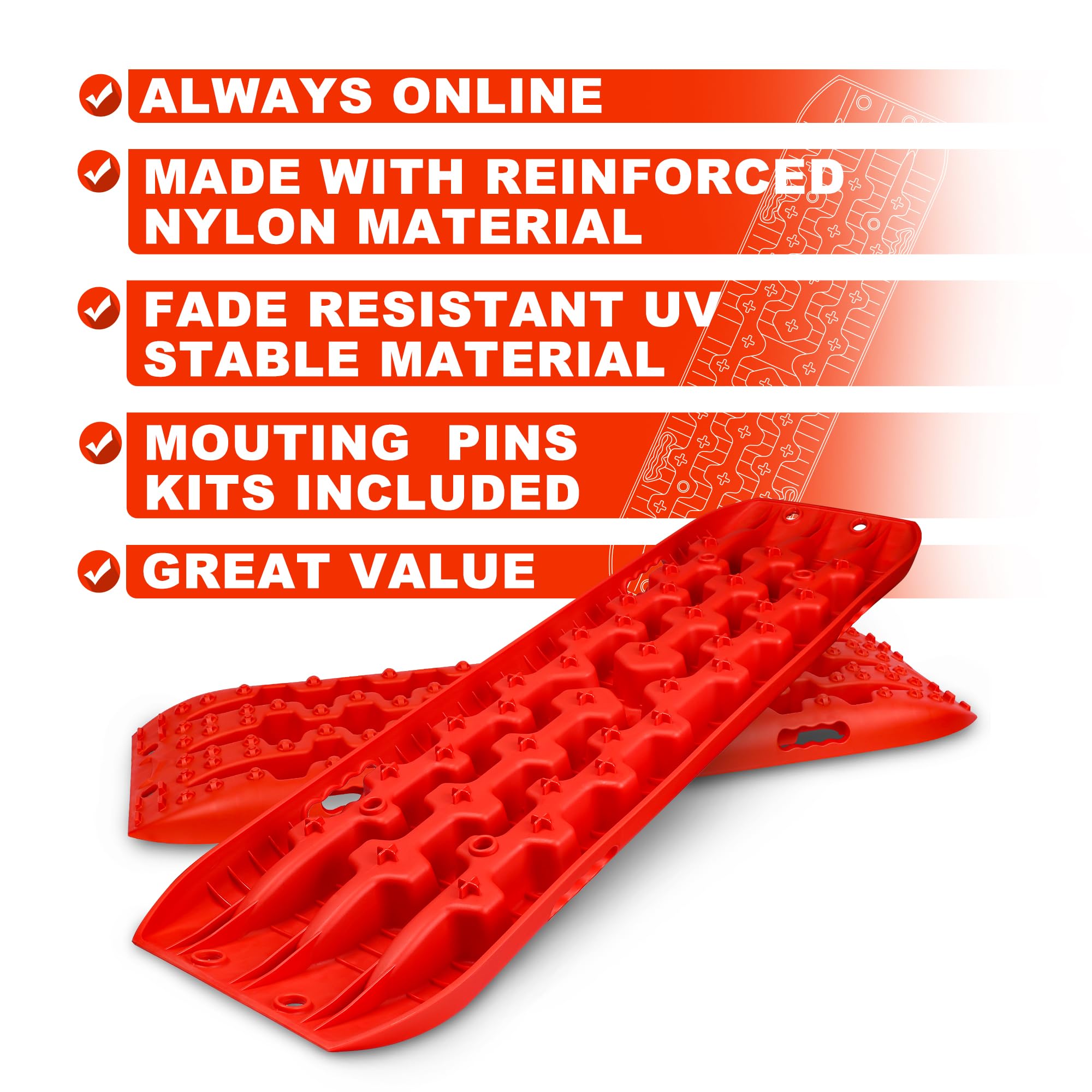 X-BULL New Recovery Traction Tracks Sand Mud Snow Track Tire Ladder 4WD (Red,3gen)