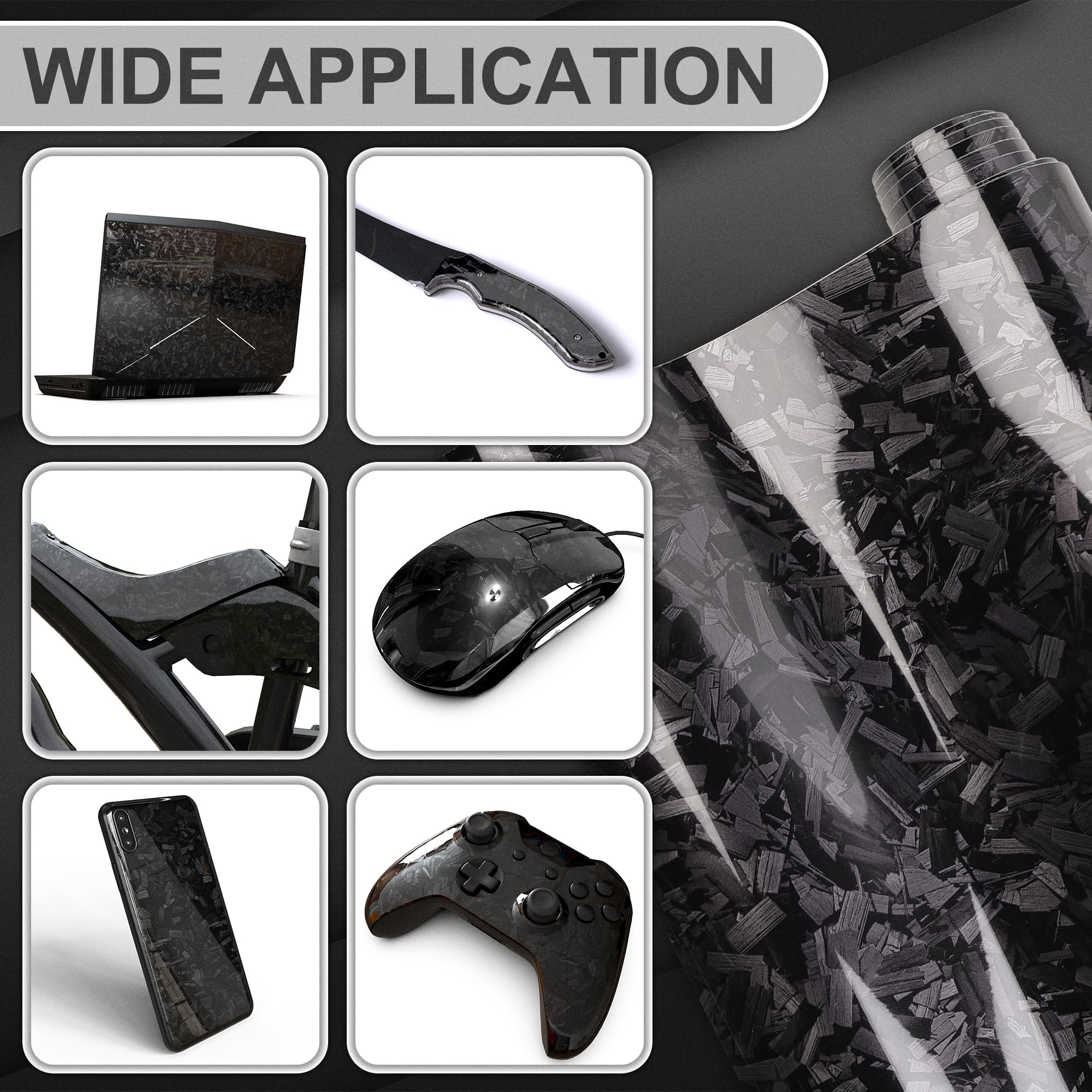 Lypumso Black Forged Carbon Fiber Vinyl Wrap, High Gloss Car Wrap Vinyl Film With Bubble Free Air Release Technology Diy Auto De