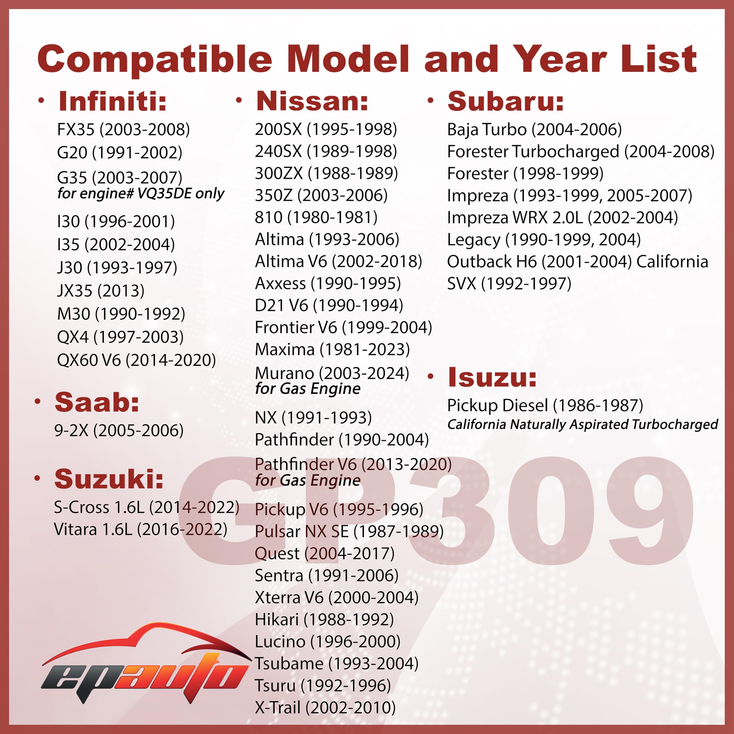 Epauto Gp309 (Ca4309) Engine Air Filter, Replacement For Nissan Altima, Maxima, Frontier, Pathfinder, Murano, Infiniti G35, Fx35