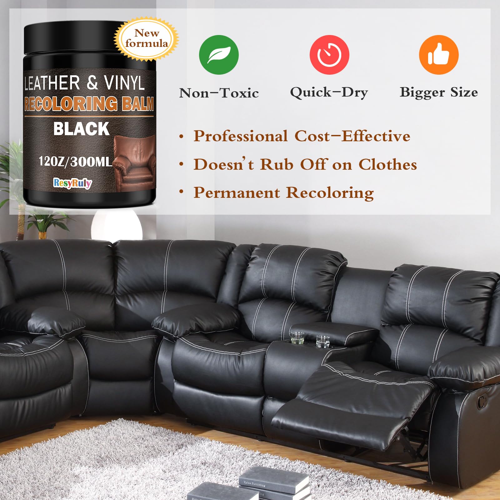 Leather Recoloring Balm Black Leather Dye Vinyl Paint Car Interior Seat Furniture Conditioner Couch Recliner Boots Jacket Shoes