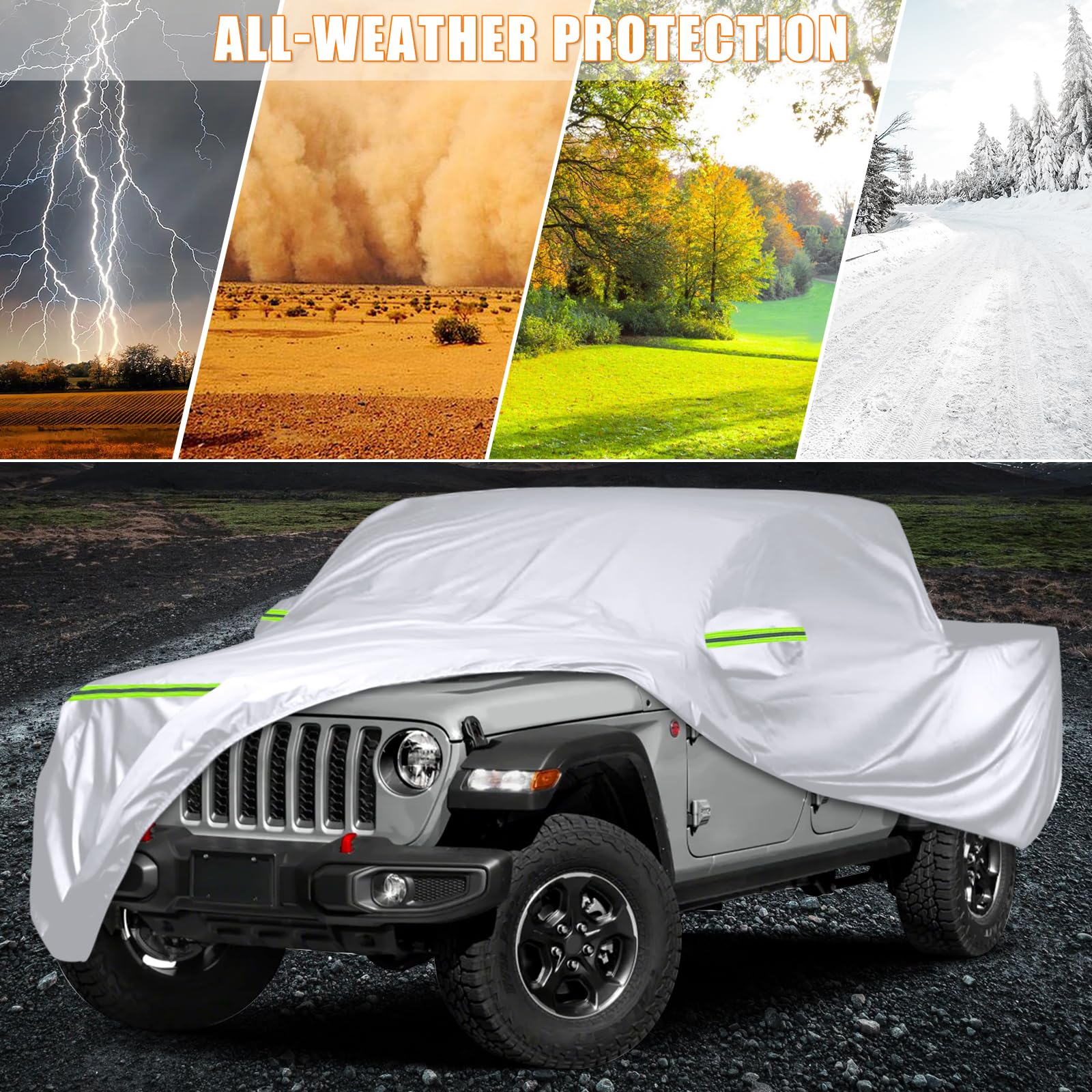 Waterproof Car Covers Replace For 2019-2025 Jeep Gladiator, 6 Layers Silver All Weather Custom-Fit Car Cover With Zipper Door &