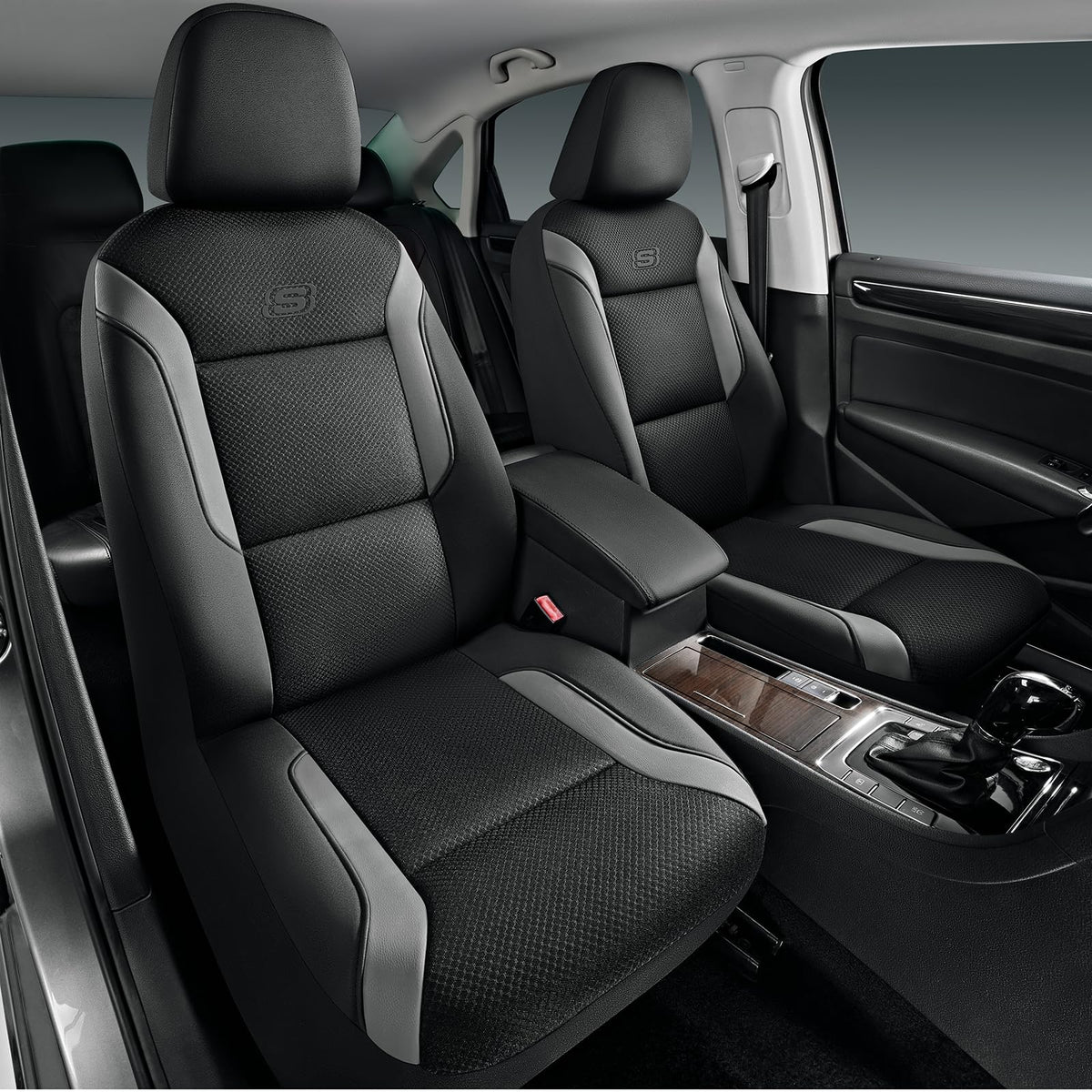 Skechers Memory Foam Car Seat Covers, Air Cool Mesh Thick Seat Covers, Gray Two Front Seat Covers, Airbag Compatible, Automotive