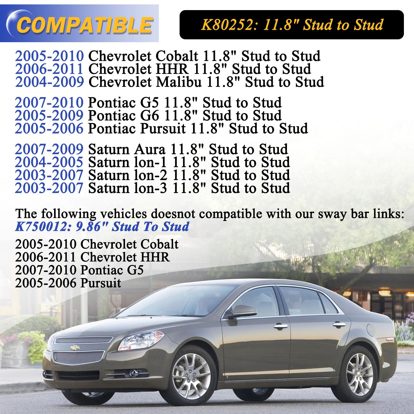 11.8'' Zinc-Nickel Alloy Stabilizer Sway Bar Links For 2005-10 Chevy Cobalt, 2006-11 Hhr,2004-12 Malibu /2007-10 Pontiac G5, 200