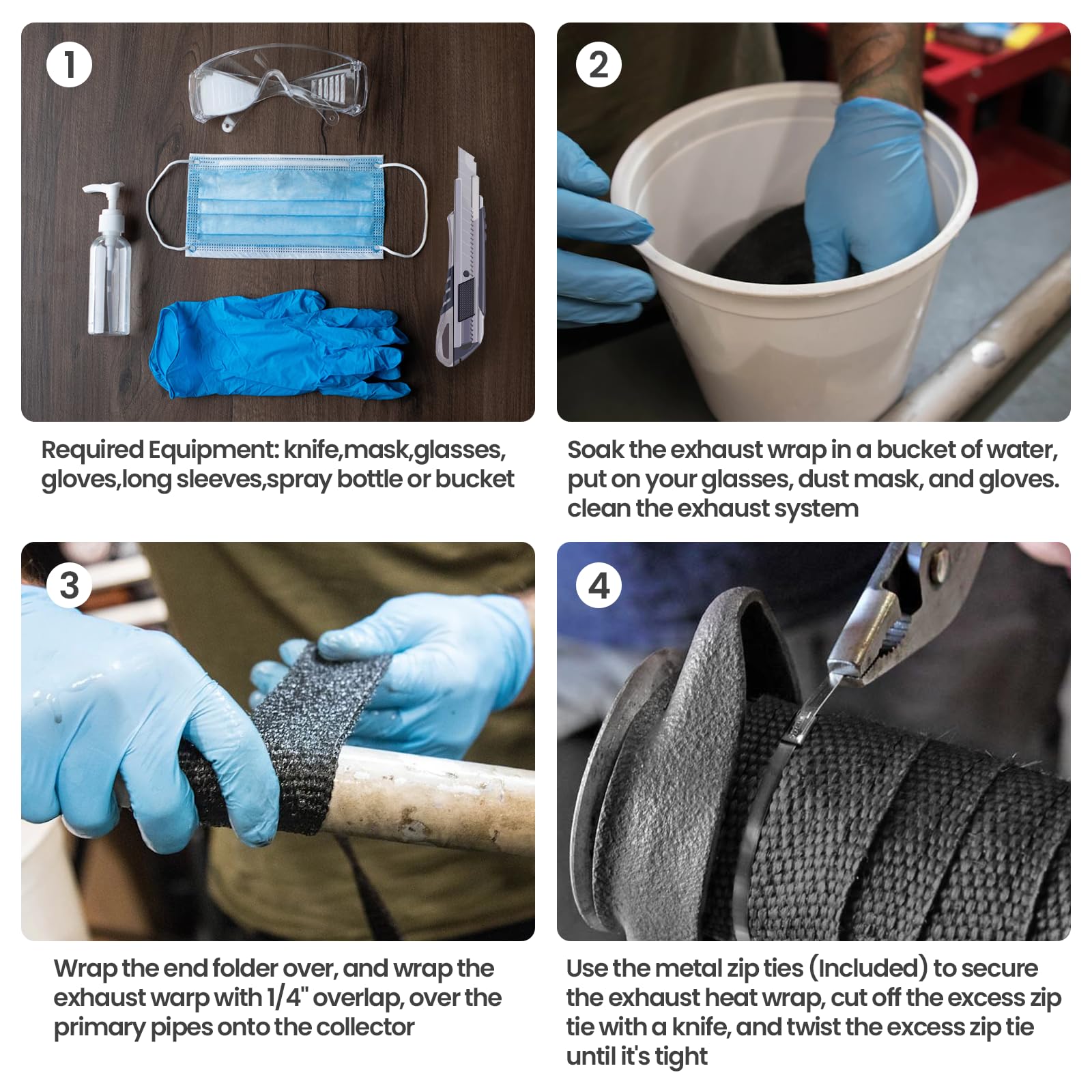 Exhaust Heat Wrap, 2”X 50 Ft,Motorcycle Fiberglass Heat Shield Tape With Stainless Ties,Black