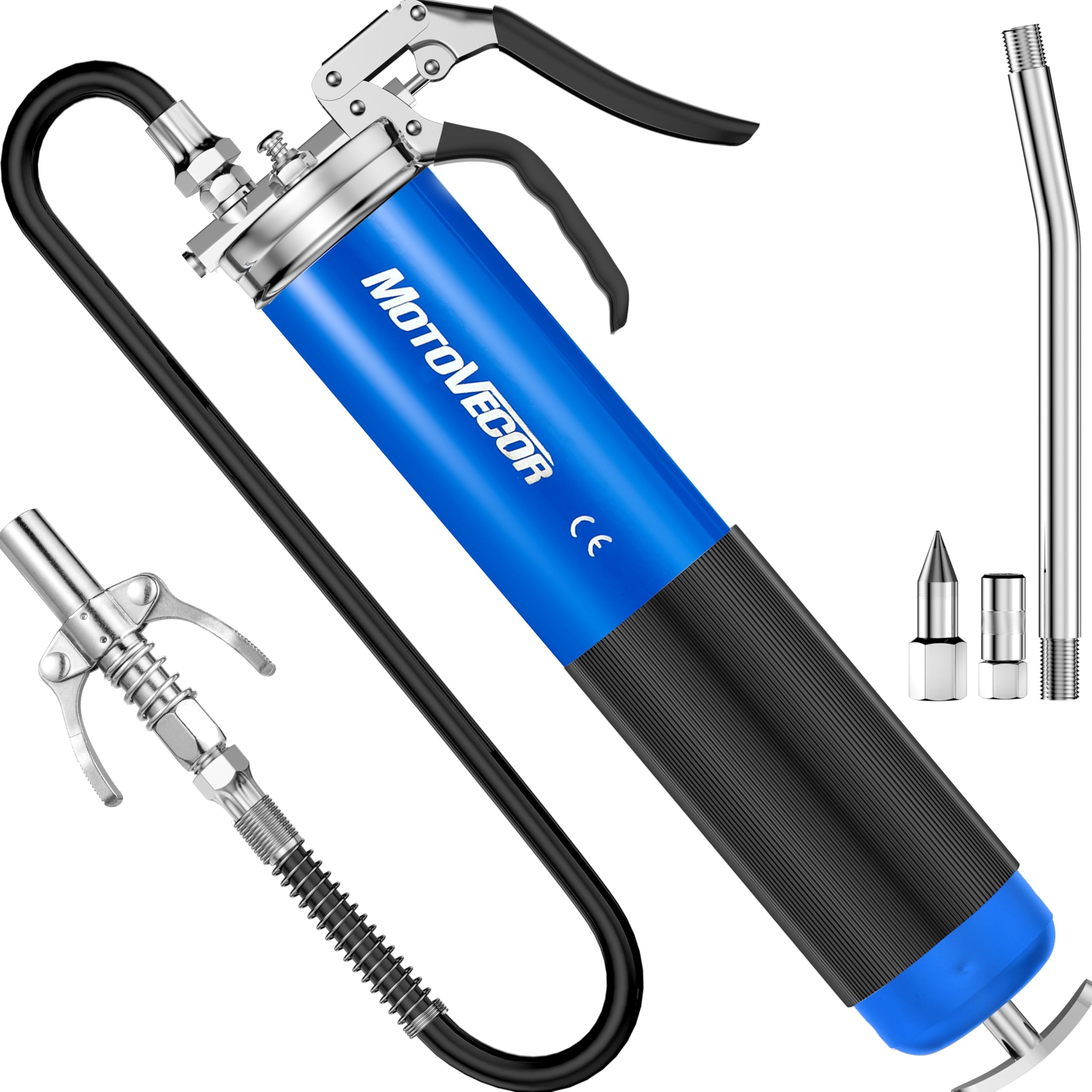 Steinbrcke High Performance Heavy Duty Pistol Grip Grease Gun With Nozzle - Extra-Long 27 Inch Heavy Duty Reinforced Flex Hose