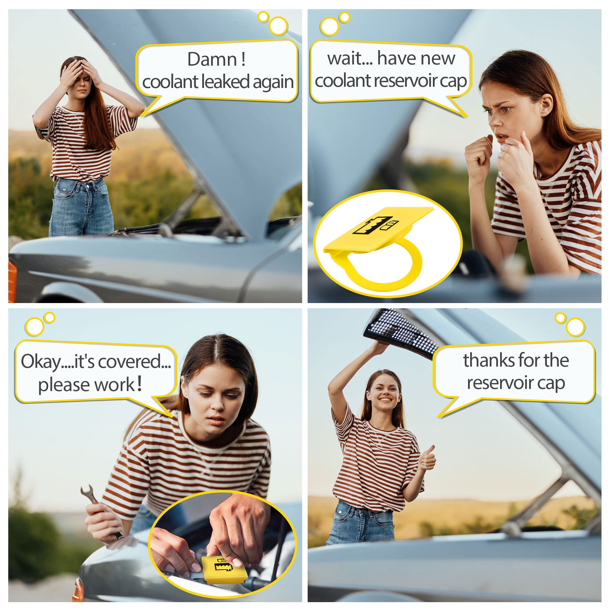 Dreyoo 2 Pack Engine Coolant Reservoir Cap, Coolant Cap Replacement, Engine Recovery Overflow Tank Cap Compatible With Chrysler/