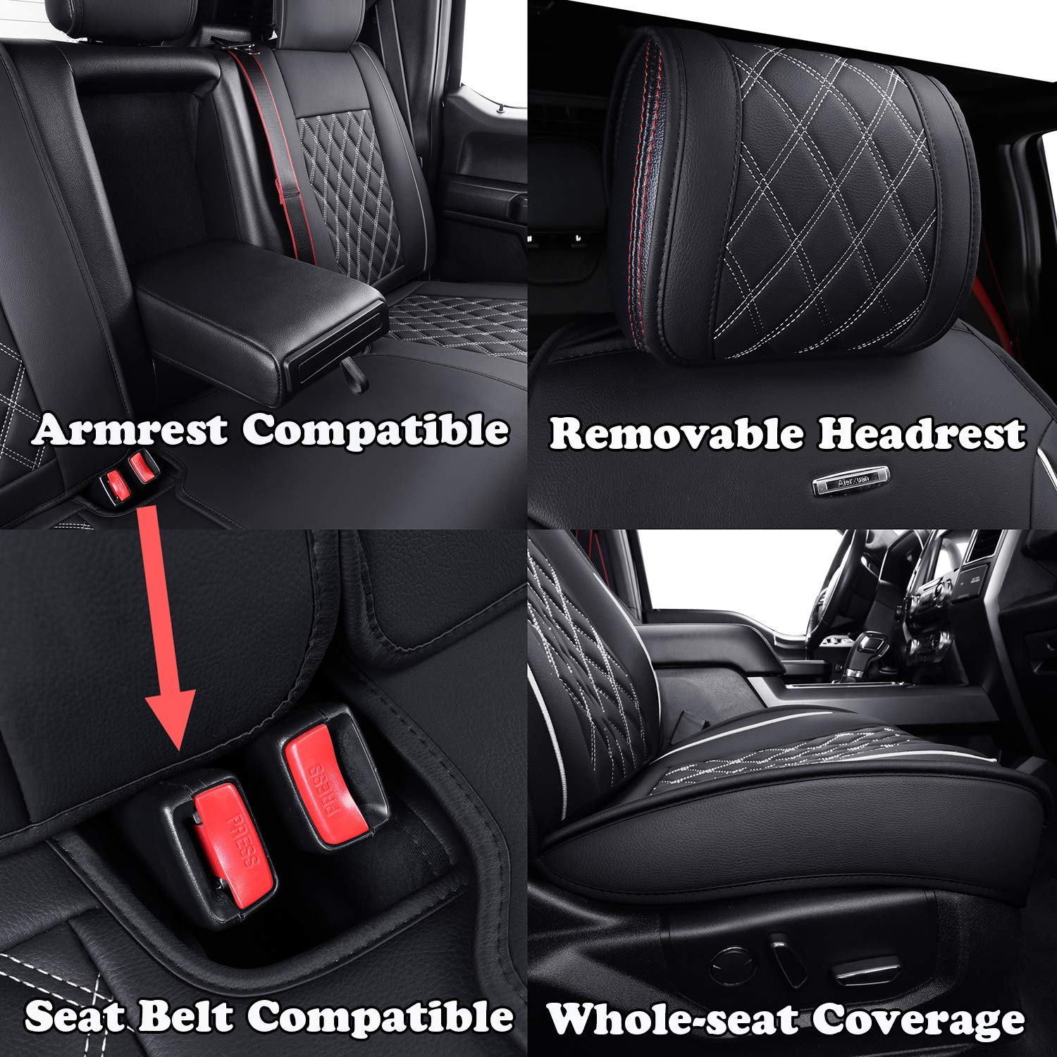 Aierxuan Car Seat Covers Full Set With Waterproof Leather Automotive Vehicle Cushion Cover For Cars Fit For 2009 To 2025 Ford F1