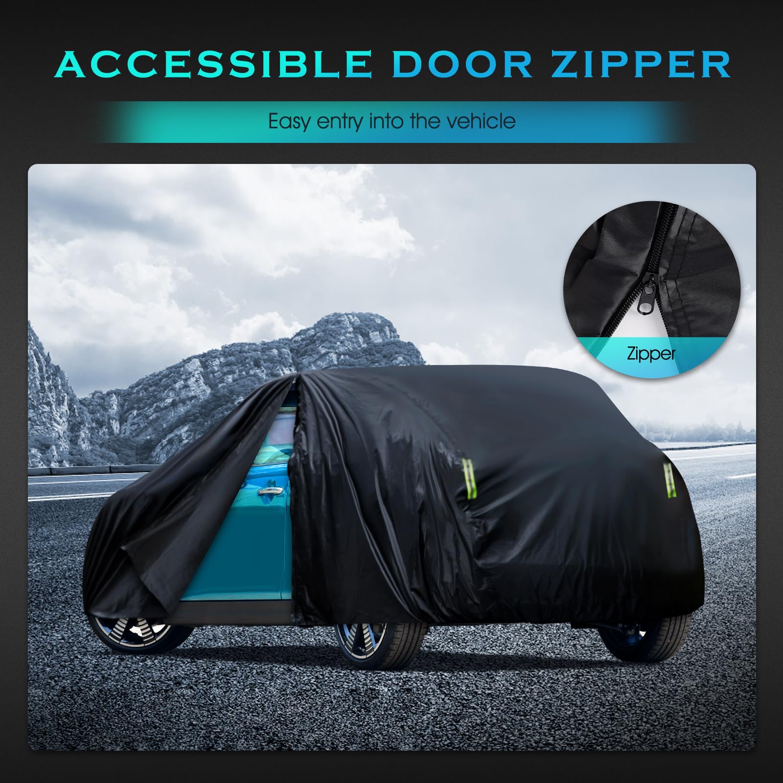 Car Cover Waterproof All Weather Full Exterior Covers w/Zipper, Size A1 Universal Fit for Nissan Versa, Kia Rio, Hyundai Accent,