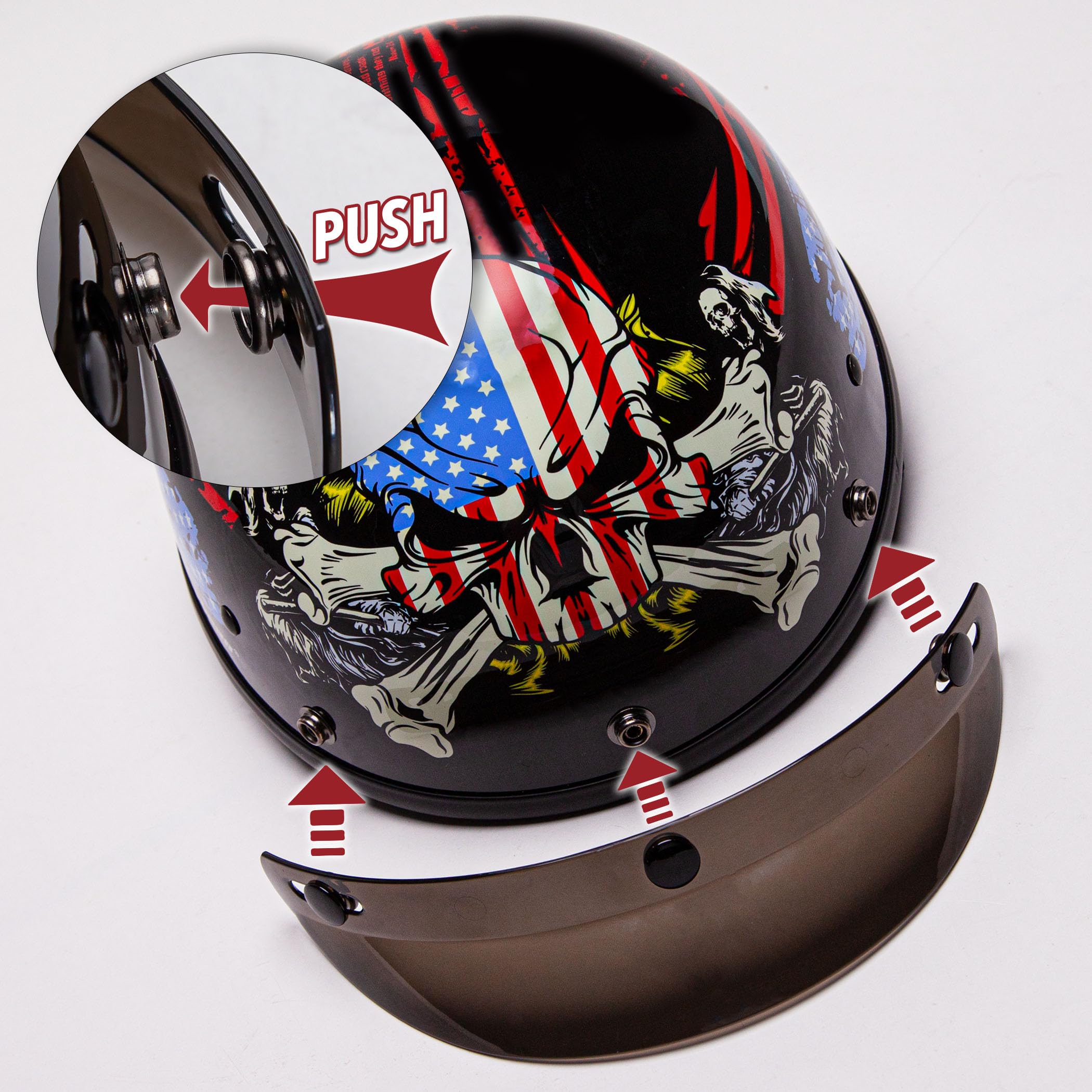 Cartman Cruiser Scooter Motorcycle Half Face Helmet, American Flag Skull Usa Graphics, Dot Approved For Bike Scooter Atv Utv Cho