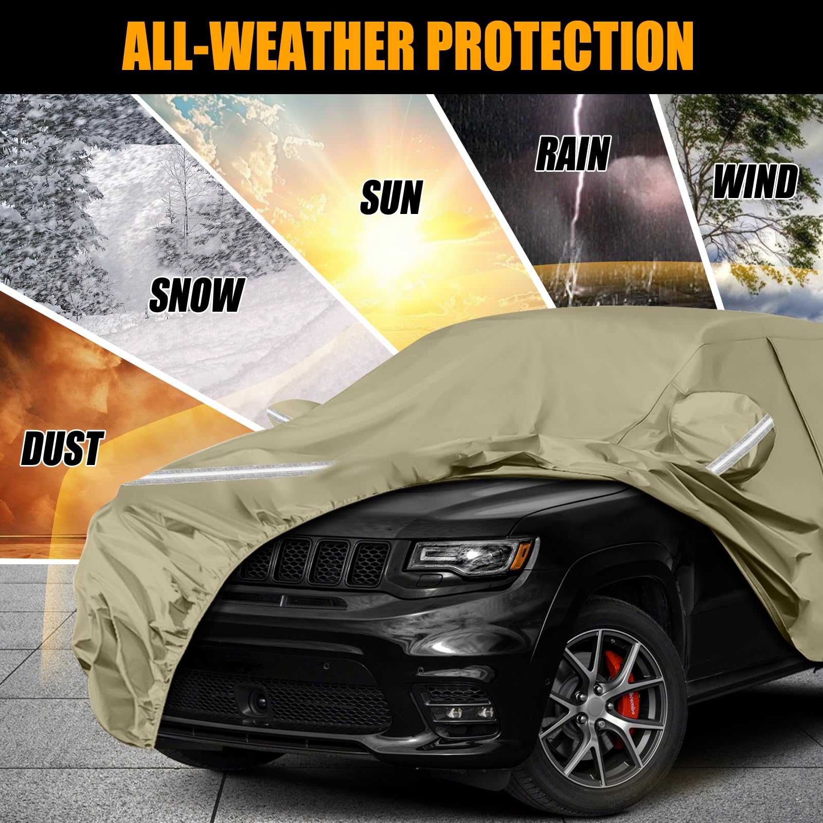 Waterproof Car Covers Replace for 2011-2025 Jeep Grand Cherokee, Multilayer Heavy Duty with Cotton Liner All Weather Car Cover w
