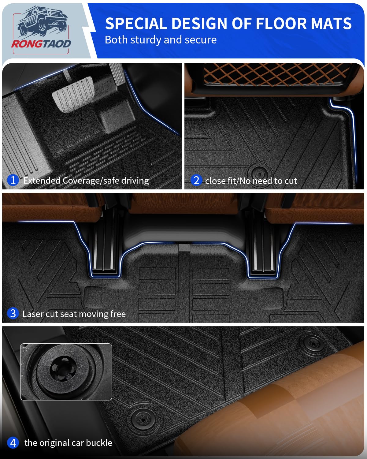 Rongtaod Floor Mats Compatible with 2023 2024 2025 Honda Pilot Trunk Liner Cargo Liner Cargo Mat Back Seat Cover Protector Pilot