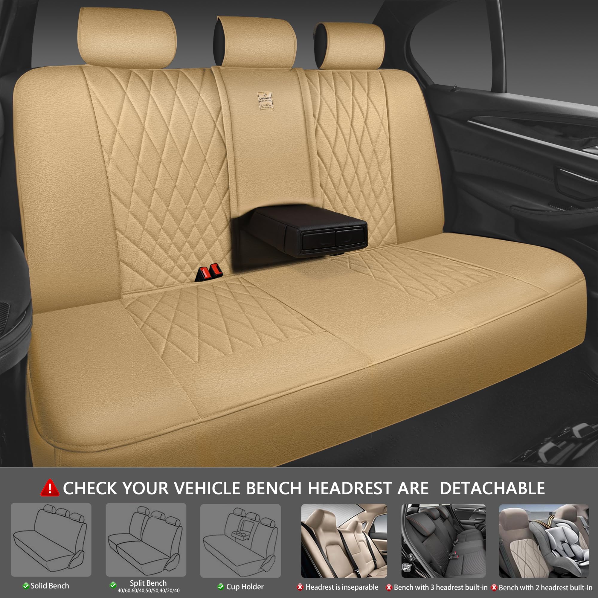 Car Pass Piping Luxury Leather Seat Covers Full Set,5 Seats Leatherette Anti-Slip Waterproof Seat Covers Compatible With Front A