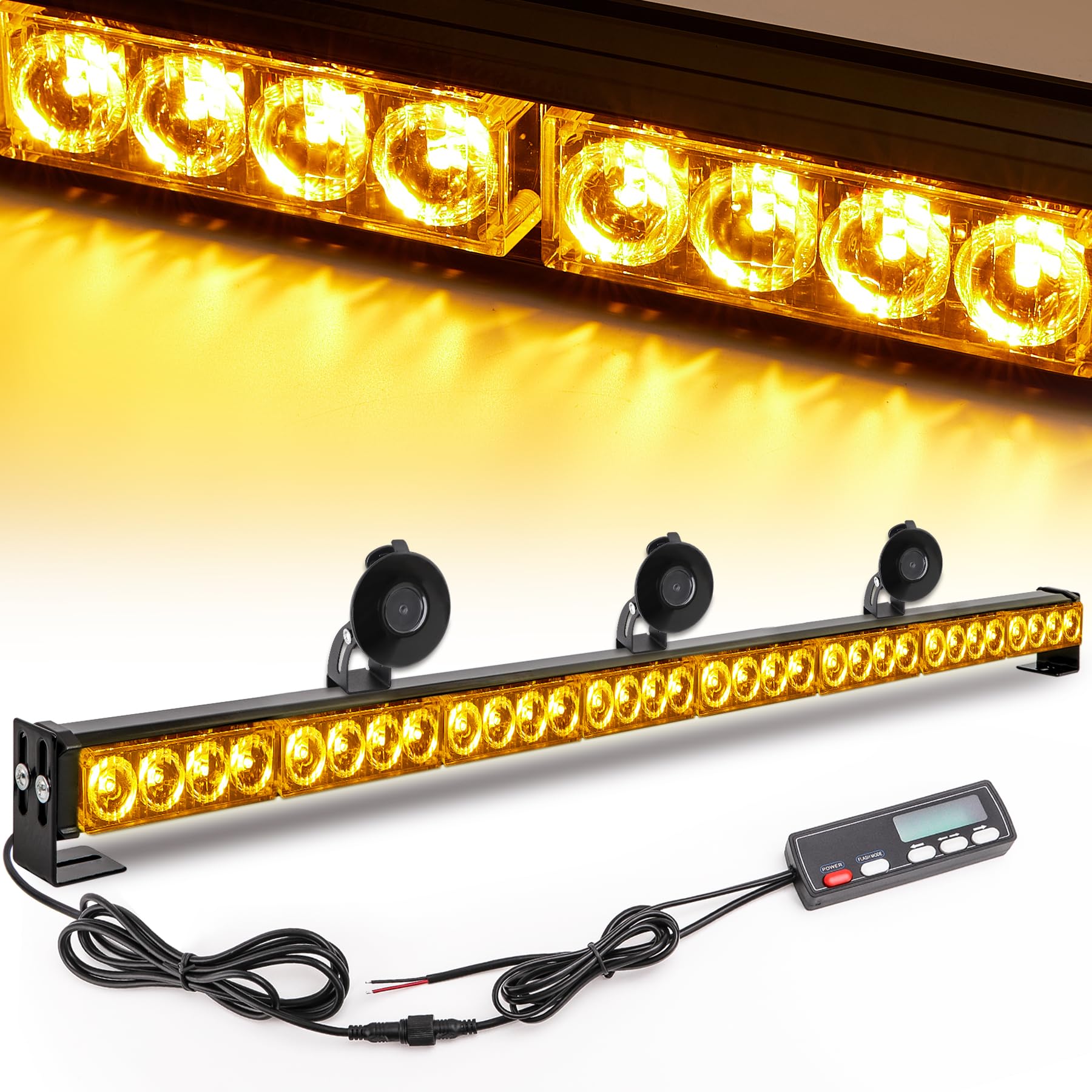 Traffic Advisor Light Bar 36 Inch 16 Flash Modes 32 Led Emergency Strobe Warning Lights Directional Bar Hazard Warning Flashing Safety Light With Led Display Screen Controller(35.5 Inch, Yellow/Amber)