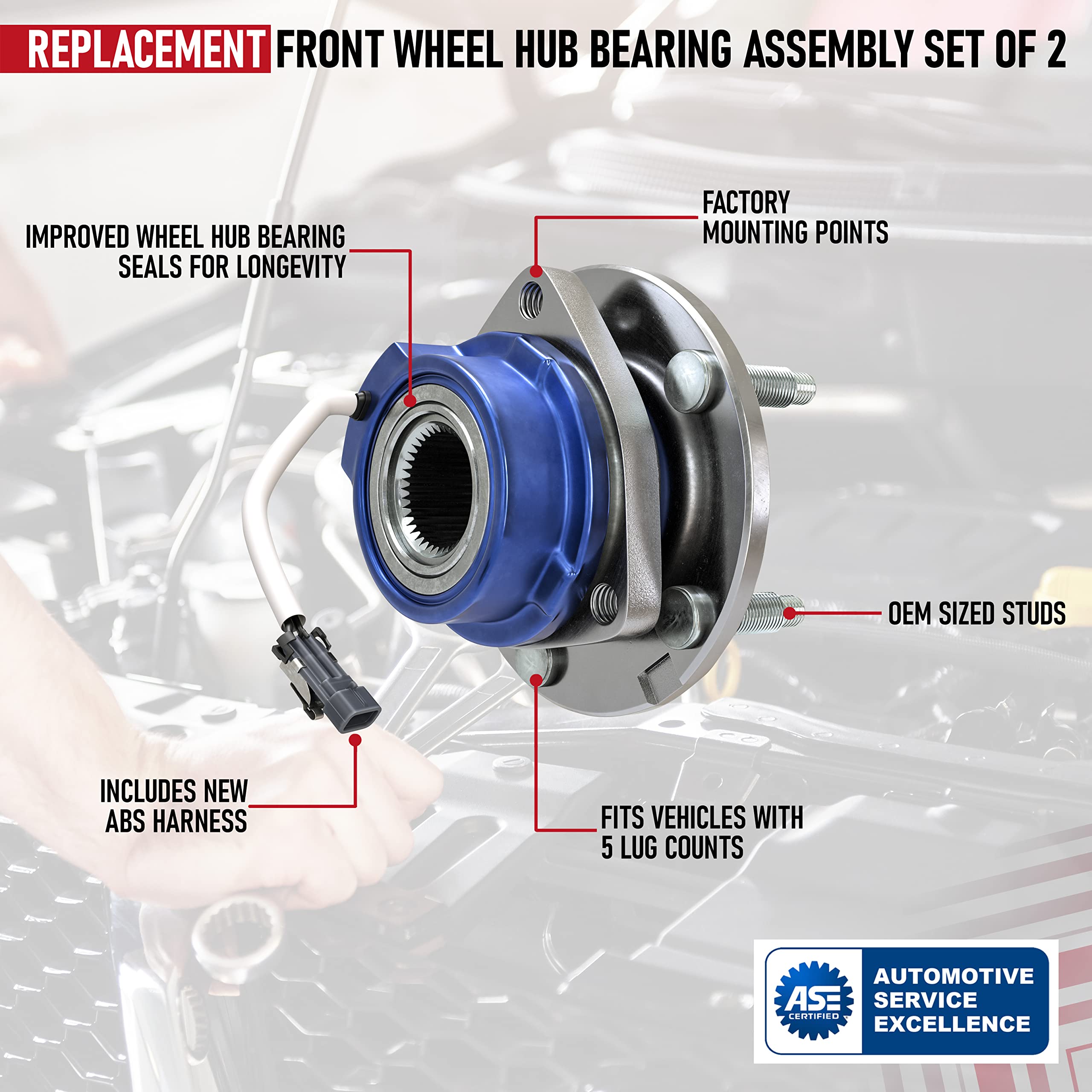 Front Wheel Bearing - Set Of 2 - Compatible With Chevy, Buick, Cadillac, Oldsmobile, Pontiac - Impala, Monte Carlo, Century, Gra