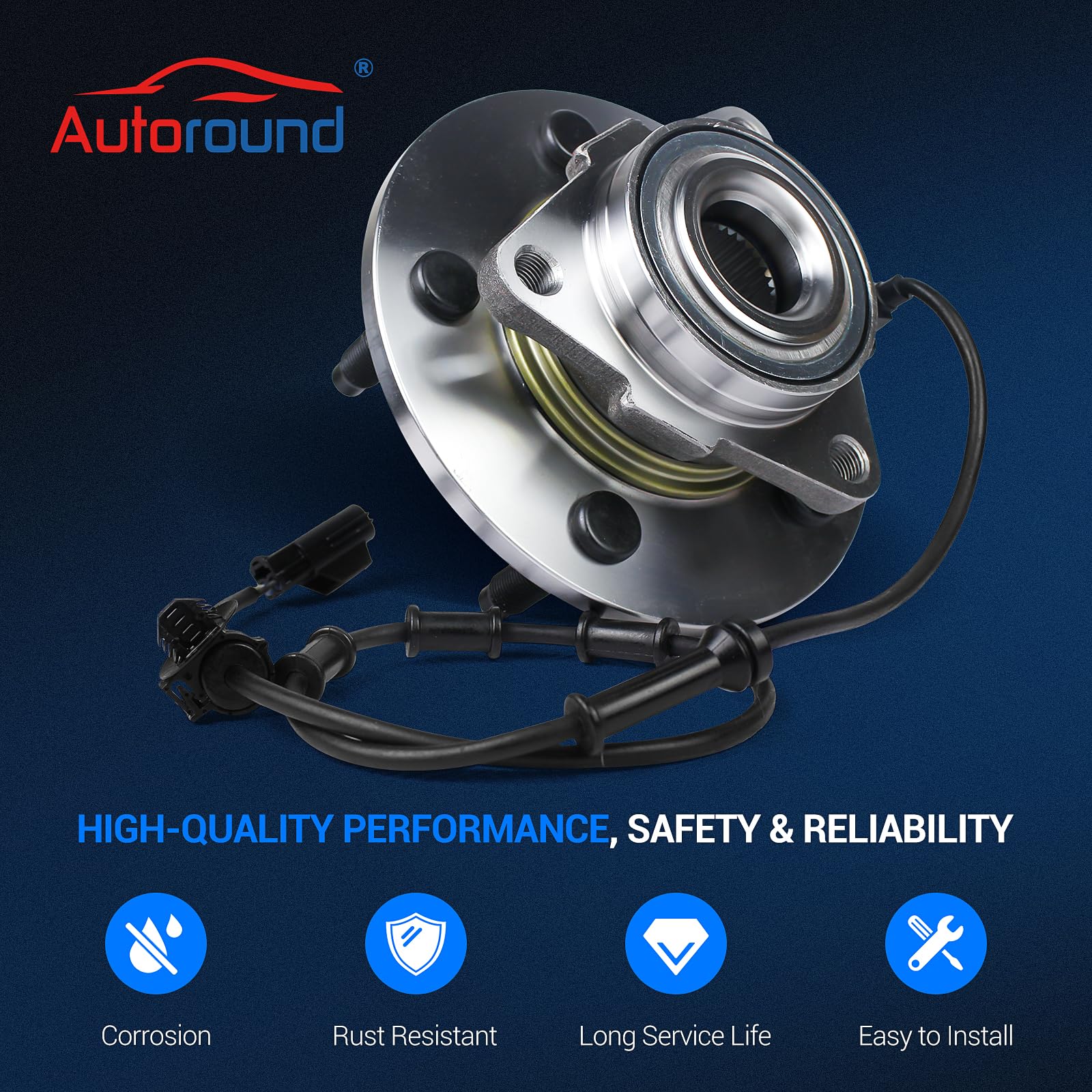Autoround 515073 Front Wheel Bearing Hub Assembly Compatible With Dodge Ram 1500 2002 2003 2004 2005, 5 Lug W/Abs