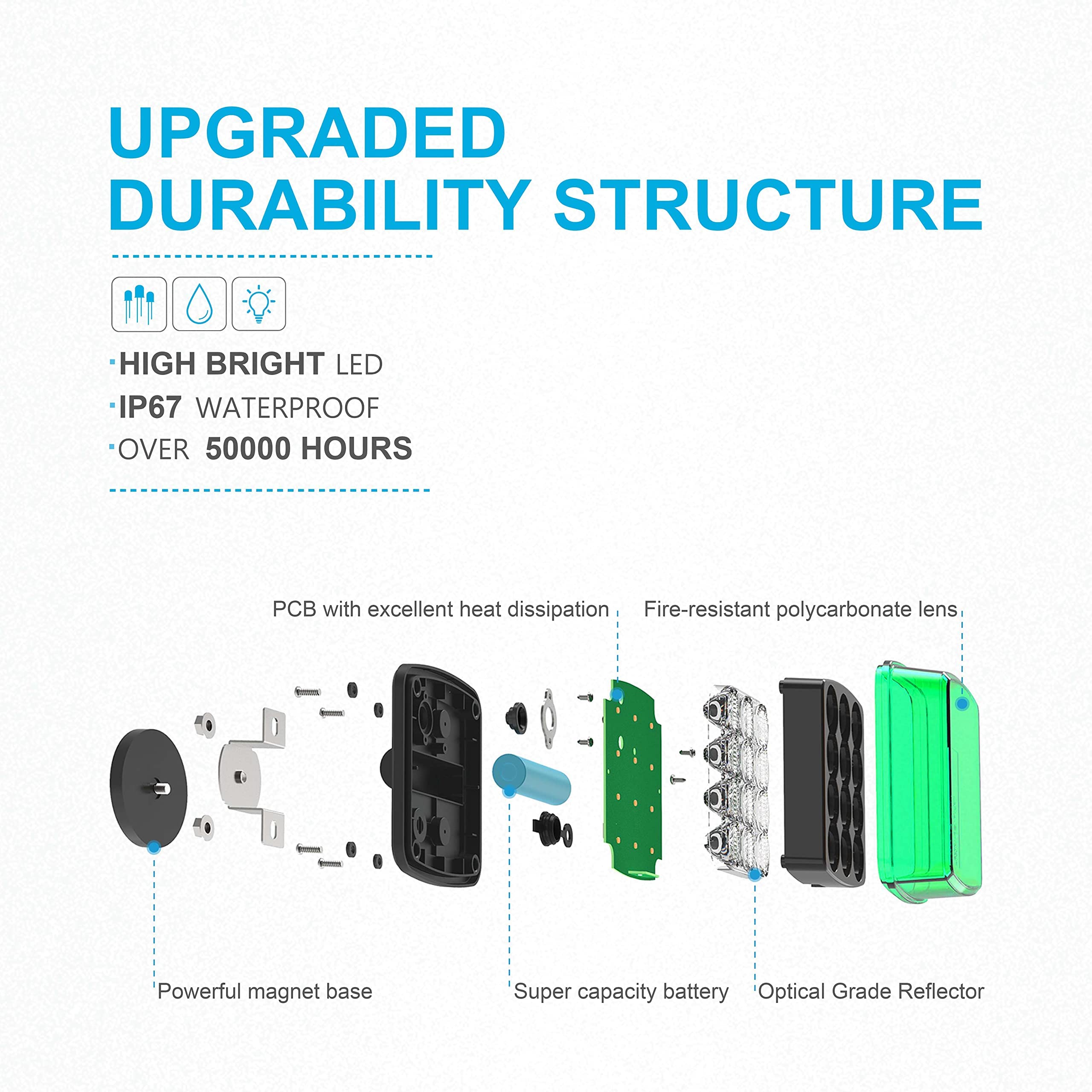 Agrieyes 2Pcs Wireless Emergency Strobe Lights For Trucks,Vehicles, Rechargeable Led Beacon Lights With Super Magnetic, 12-24V, Plow Flashing Hazard Warning Light For Tractor,Automotive, Boat (Green)