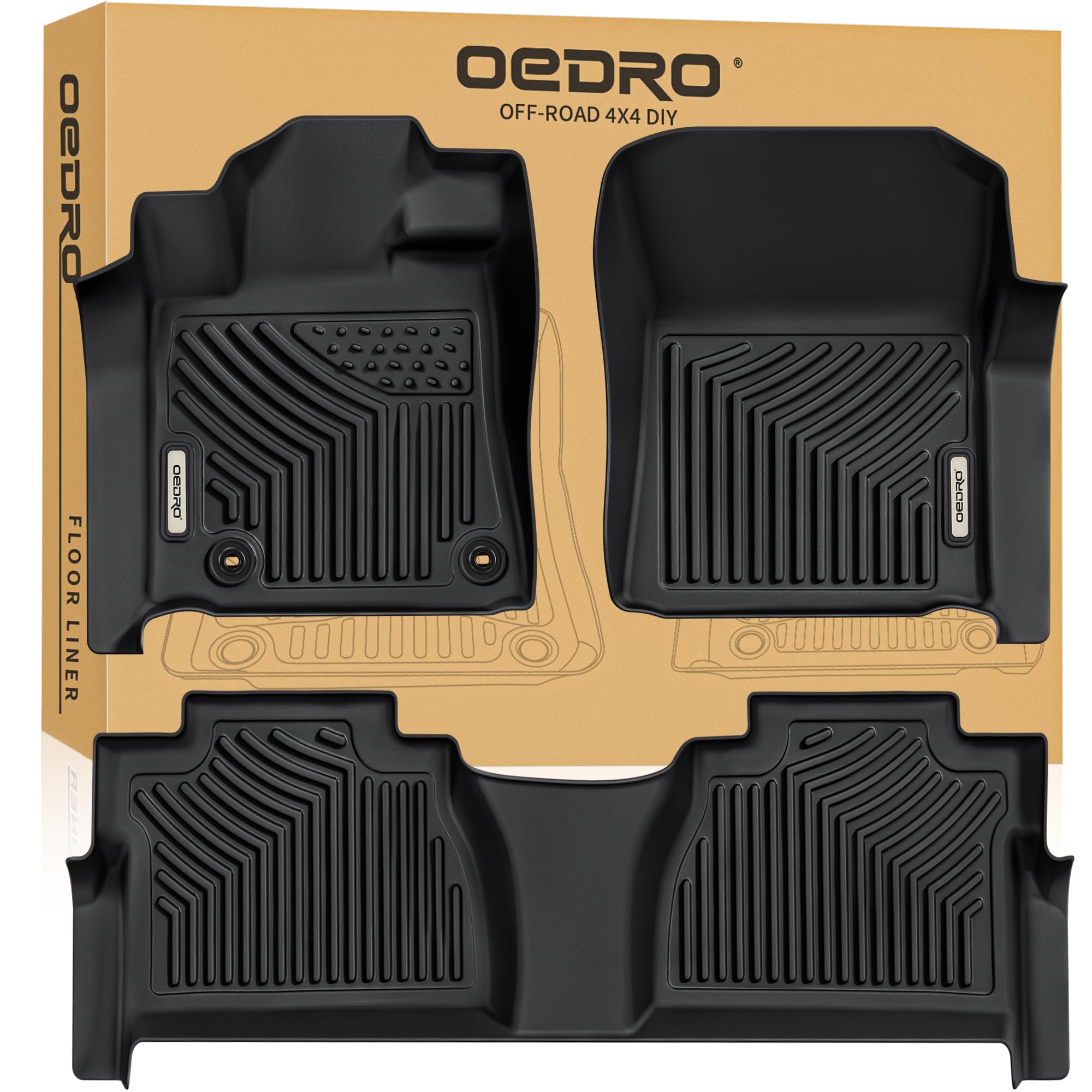 Oedro Floor Mats Fit For Toyota Tundra 2014-2021 Crewmax Cab/Double Cab, Tpe All Weather Tundra Floor Liners Custom Fit 1St & 2N