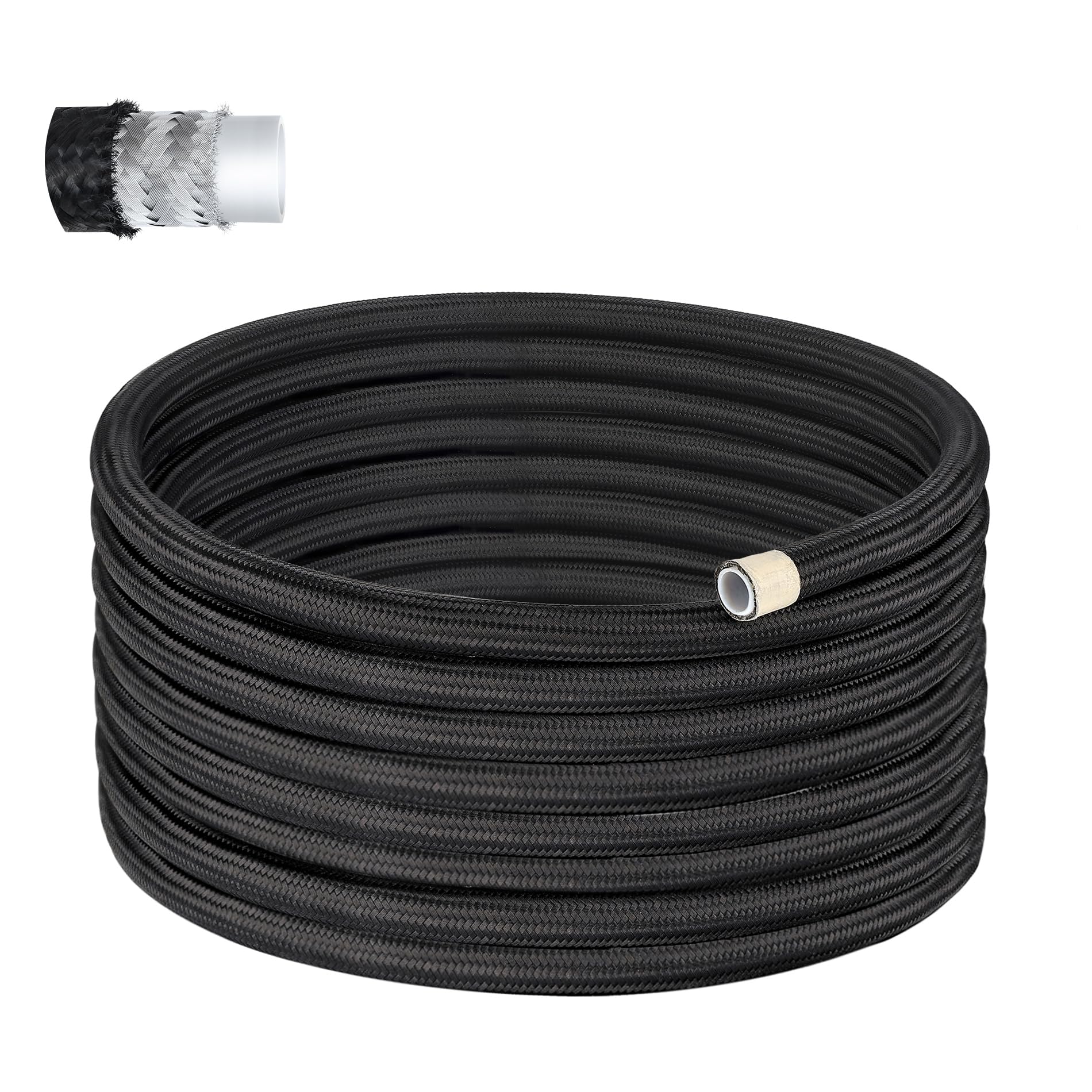 Evil Energy 6An Ptfe Fuel Hose Line E85 Nylon Braided 20Ft Black