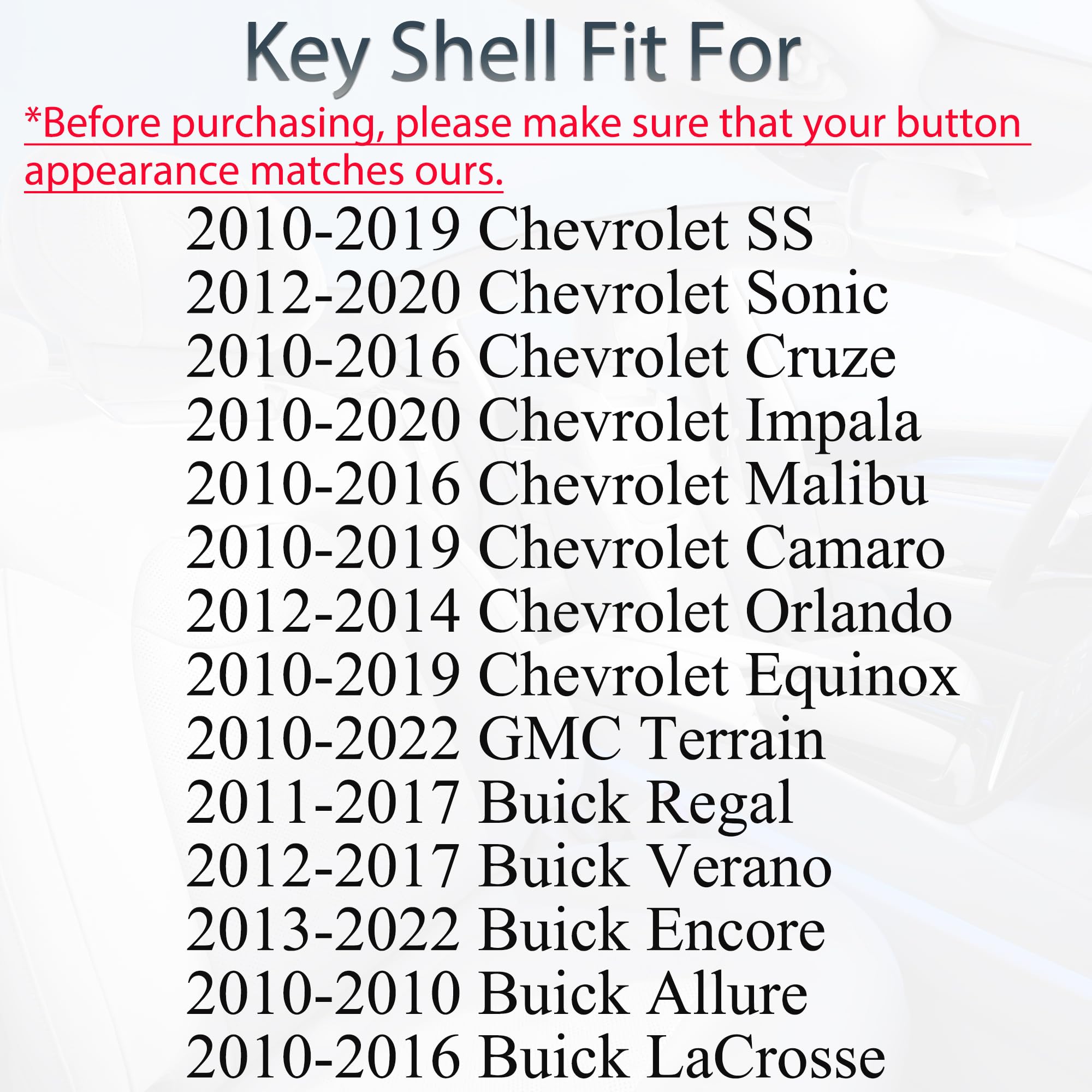 SUPALAND Key Fob Shell Case Replacement Fits for Chevy Cruze Malibu Equinox Sonic Impala GMC Terrain Buick Lacrosse 2011-2016 Ke