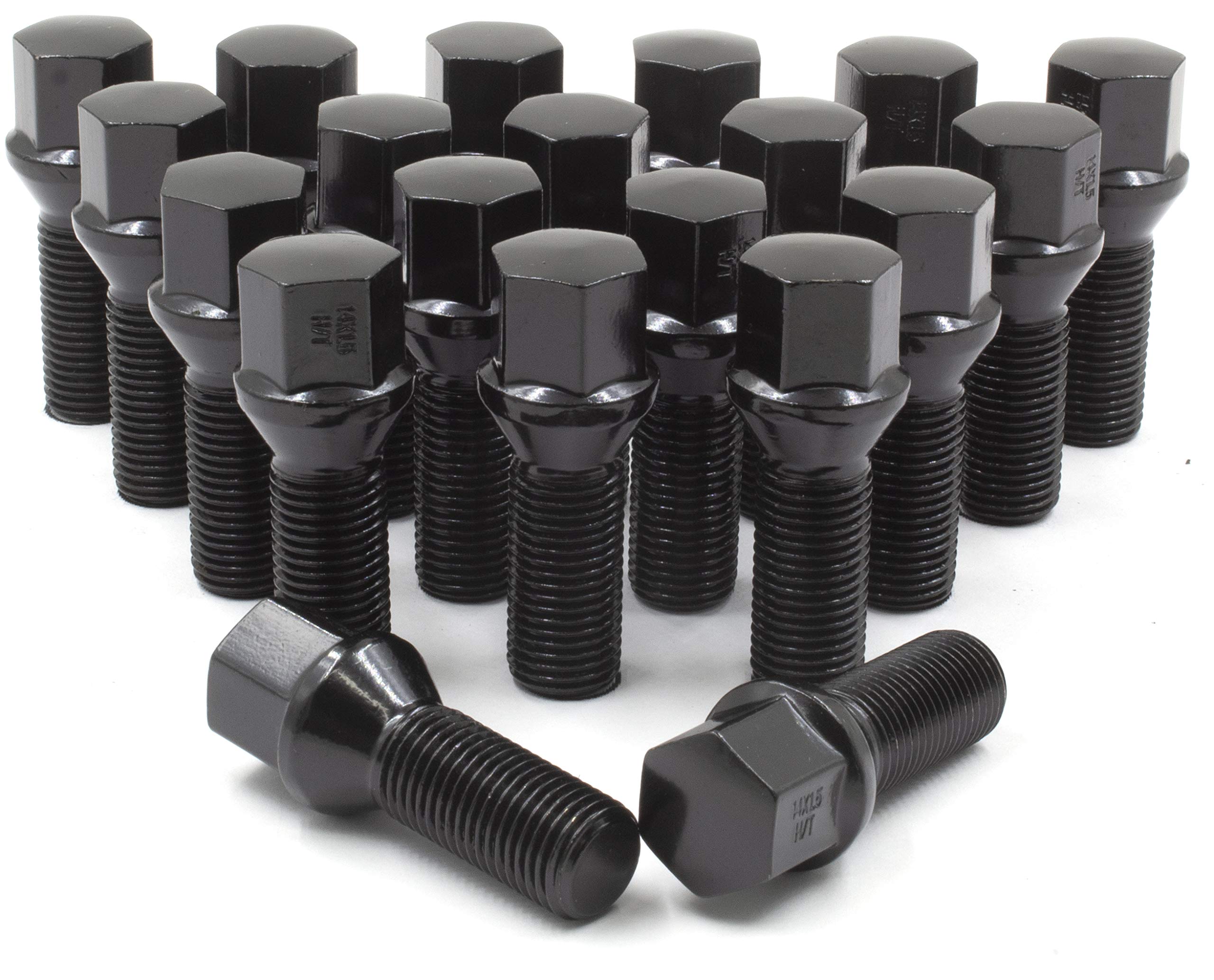 Wheel Accessories Parts Set Of 20 Black14X1.5 Lug Bolt Kit Cone Seat Acorn 17Mm Hex, 24Mm Shank Length, M14X1.50 Thread Cone Lug Bolts For Aftermarket Wheels (20, Black, 14 1.5)