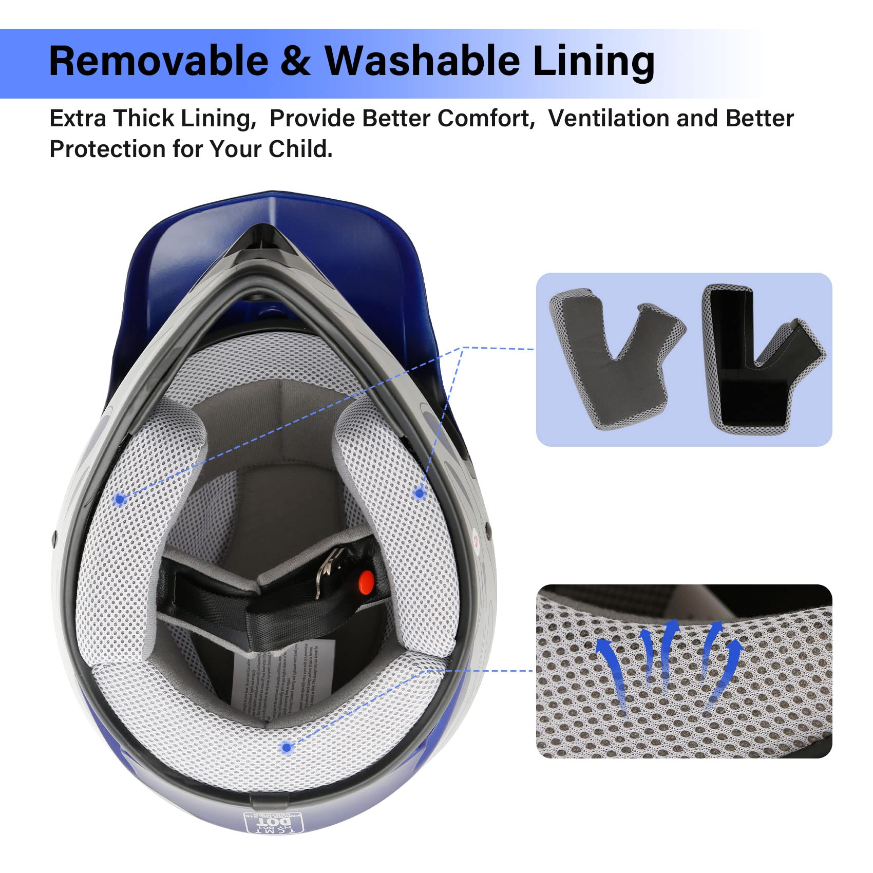 Xfmt Youth Kids Motocross Offroad Street Dirt Bike Helmet Goggles Gloves Atv Mx Helmet Blue Flame L