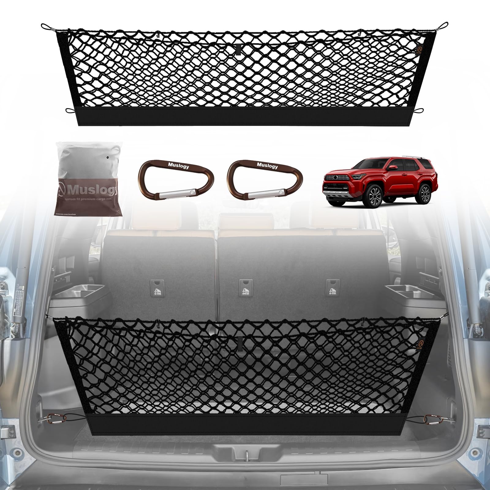 Muslogy Envelope Style Trunk Cargo Net Compatible With 2025 Toyota 4Runner Accessories Custom Fit Trunk Organizer Upgraded Mesh