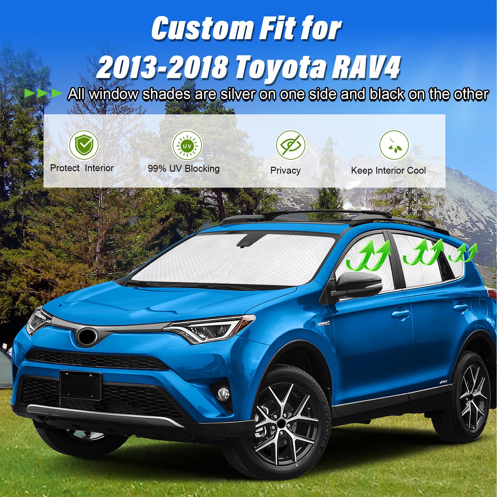 Kmf Full Window Sun Shade Custom Fit For Toyota Rav4 2013-2018 Accessories, Privacy Car Window Covers Sunshade For Windshield Si