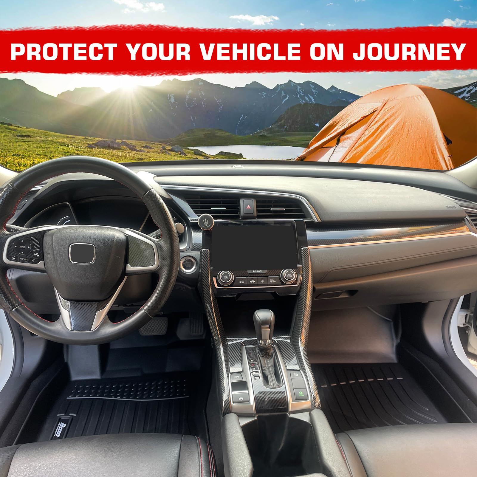 IKON MOTORSPORTS 3D TPE Floor Mats, Compatible with 2008-2012 Honda Accord Sedan 4-Door, All Weather Waterproof Anti-Slip Floor