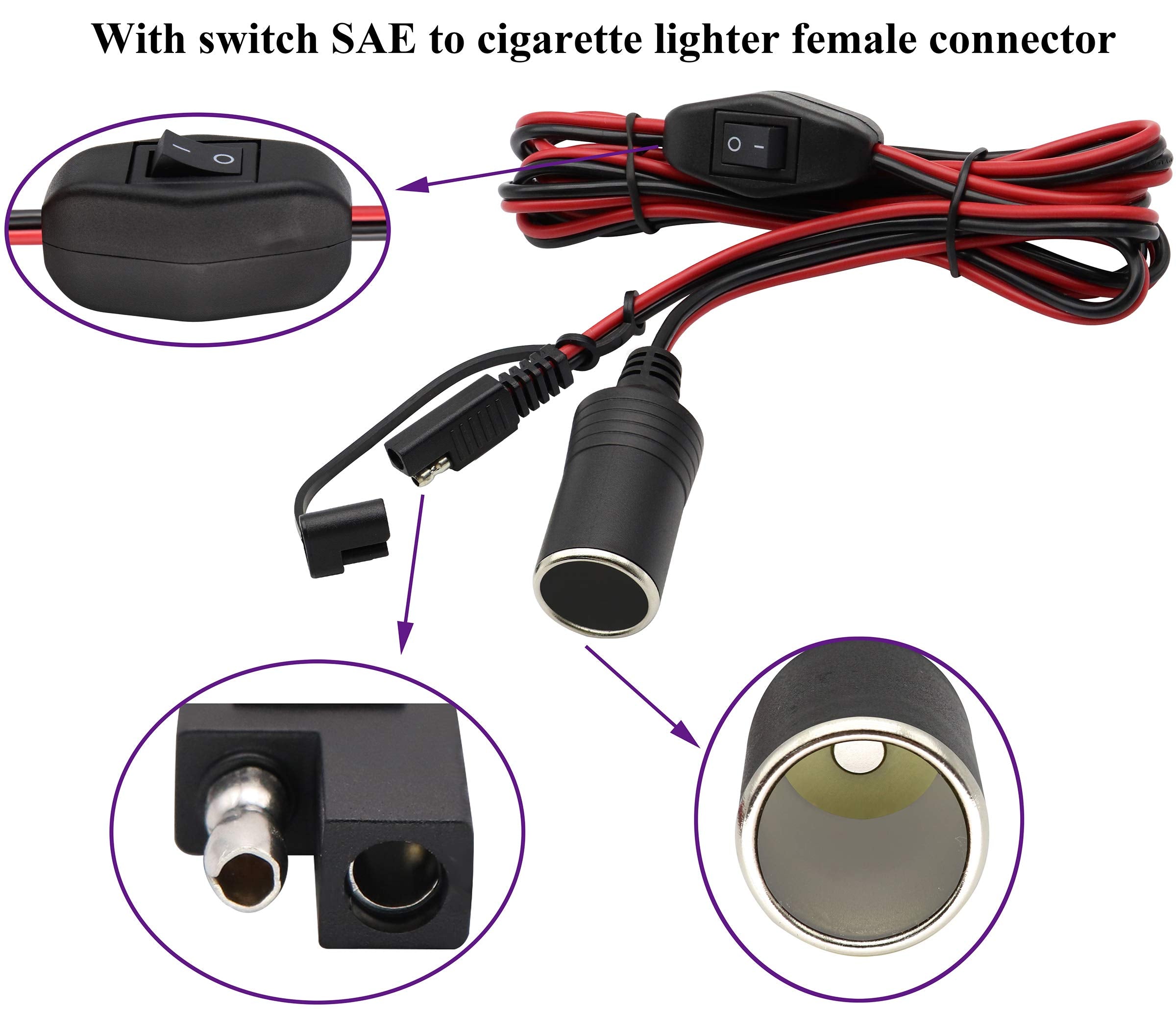 Aaotokk Sae Cigarette Lighter Battery Cable,16Awg 12V Cigarette Lighter Female Plug To Sae 2 Pin Quick Release Disconnect Connec