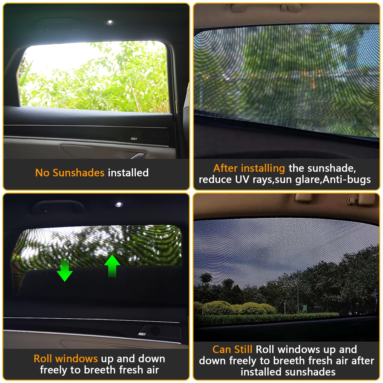 Yayalovehomee Car Rear Side Window Shades, Large Black Mesh Sun Shade for Pickup Trucks & SUVs, UV Protection, 2 Pack