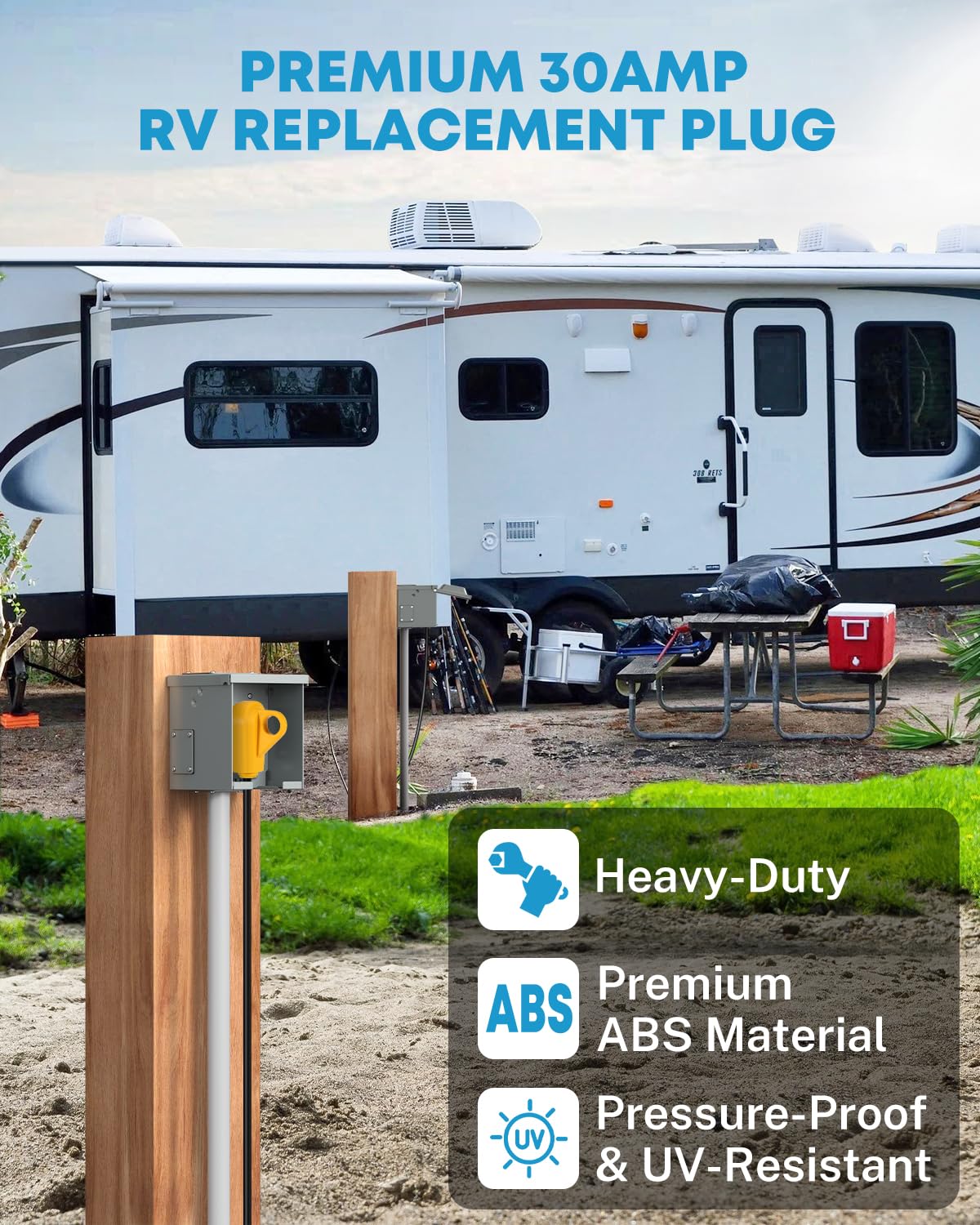 Kohree RV Replacement Plug 30 Amp Male, 125V RV Receptacle Plug, Heavy Duty RV Electrical Camper Plug Adapter with Ergonomic Gri