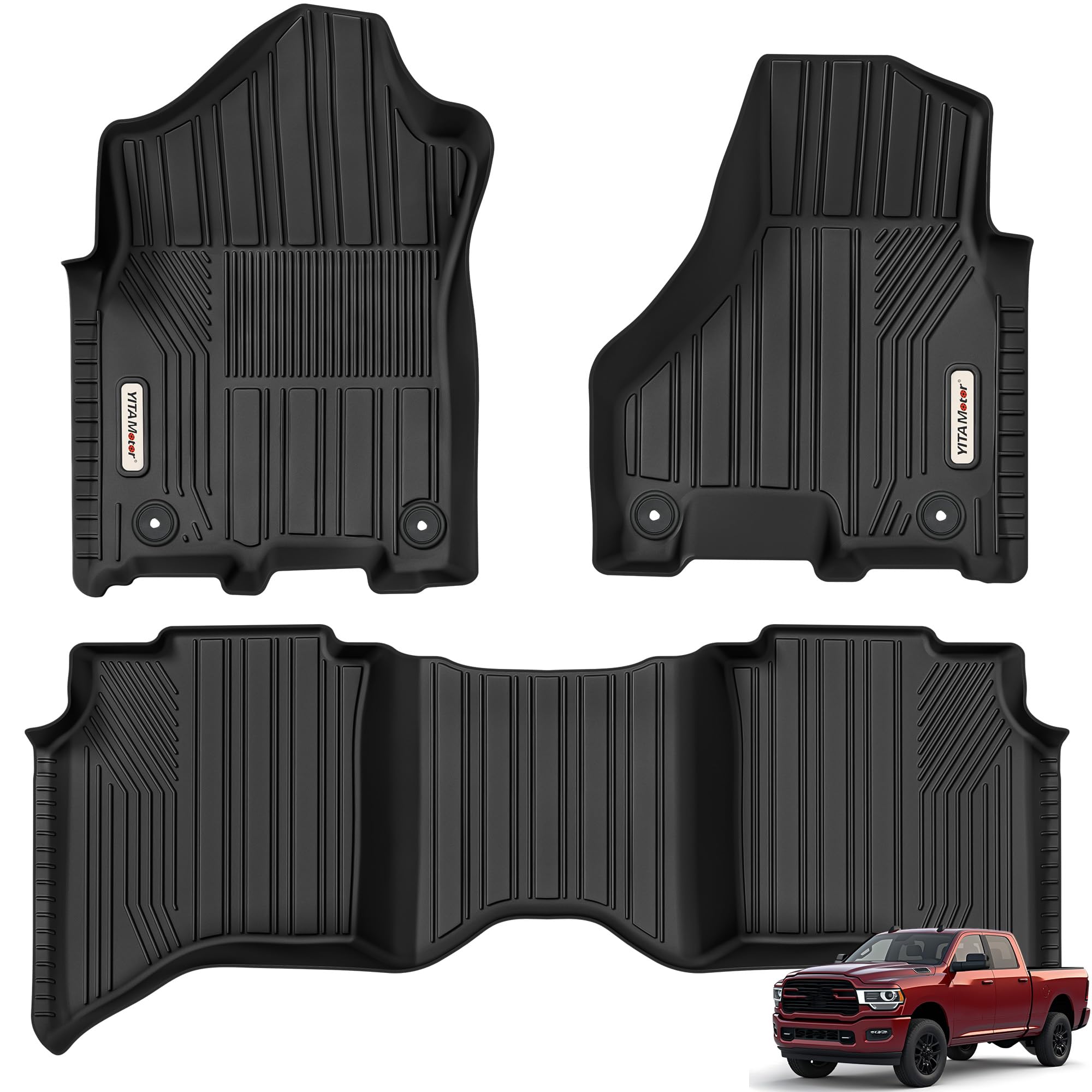 Yitamotor Floor Mats Fit For 2019-2024 Ram 2500/3500 Crew Cab, Tpe All Weather Dodeg Ram 2500 Floor Mats Include 1St & 2Nd Row,