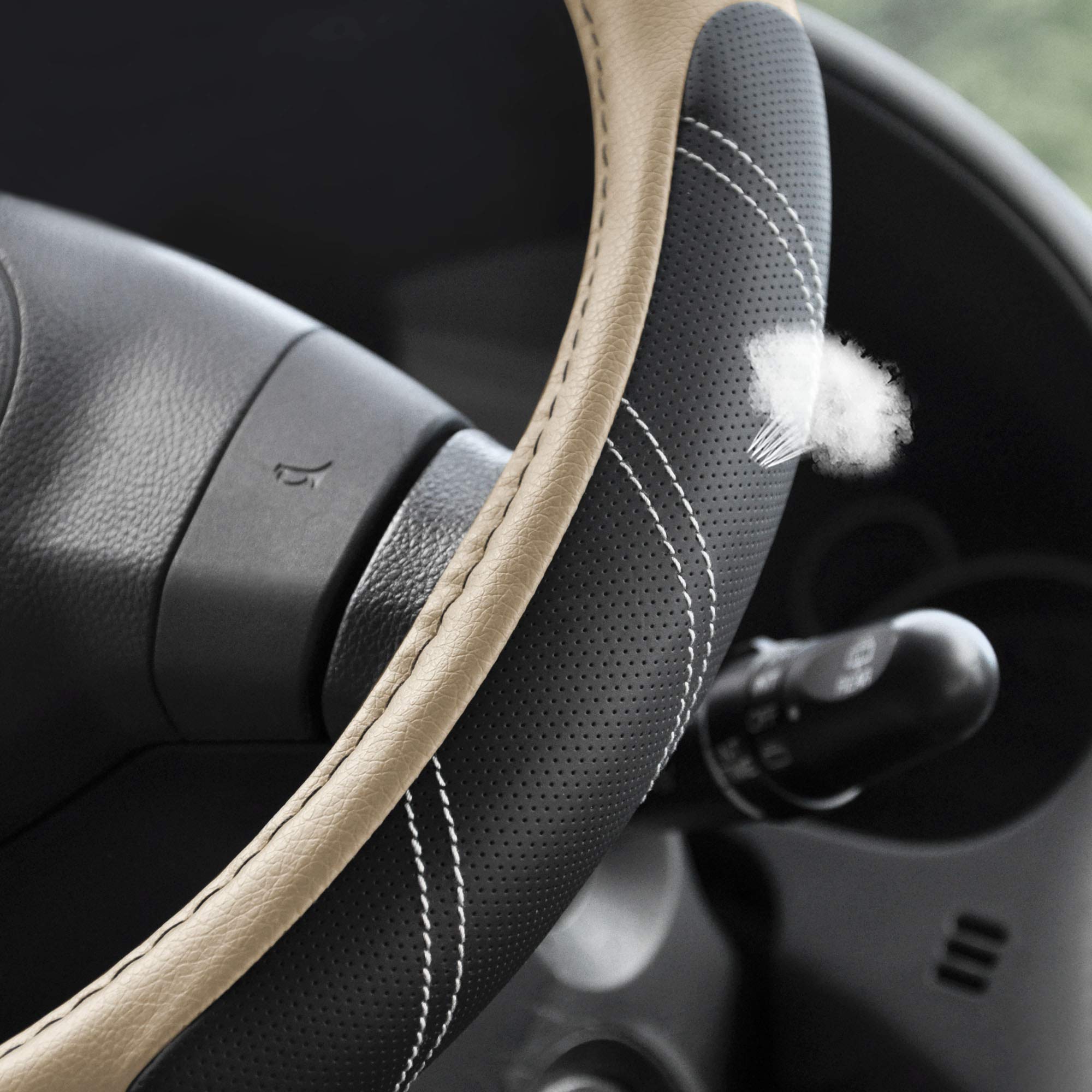 Elantrip Steering Wheel Cover Leather 15 1/2 To 16 Inch Universal Large Soft Grip Breathable For Car Truck Suv Jeep Anti Slip Be